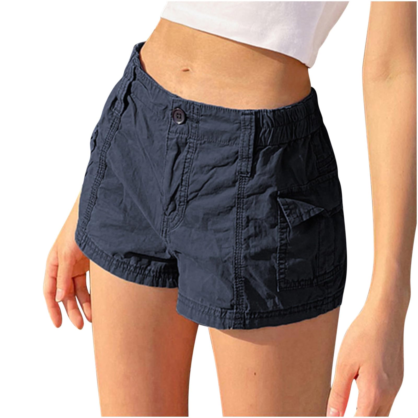 Women's Summer Cargo Shorts - Stretch Twill Y2K Style Casual Shorts with Elastic Waist & Pockets | Perfect for Workouts, Hiking & Streetwear Fashion 2023