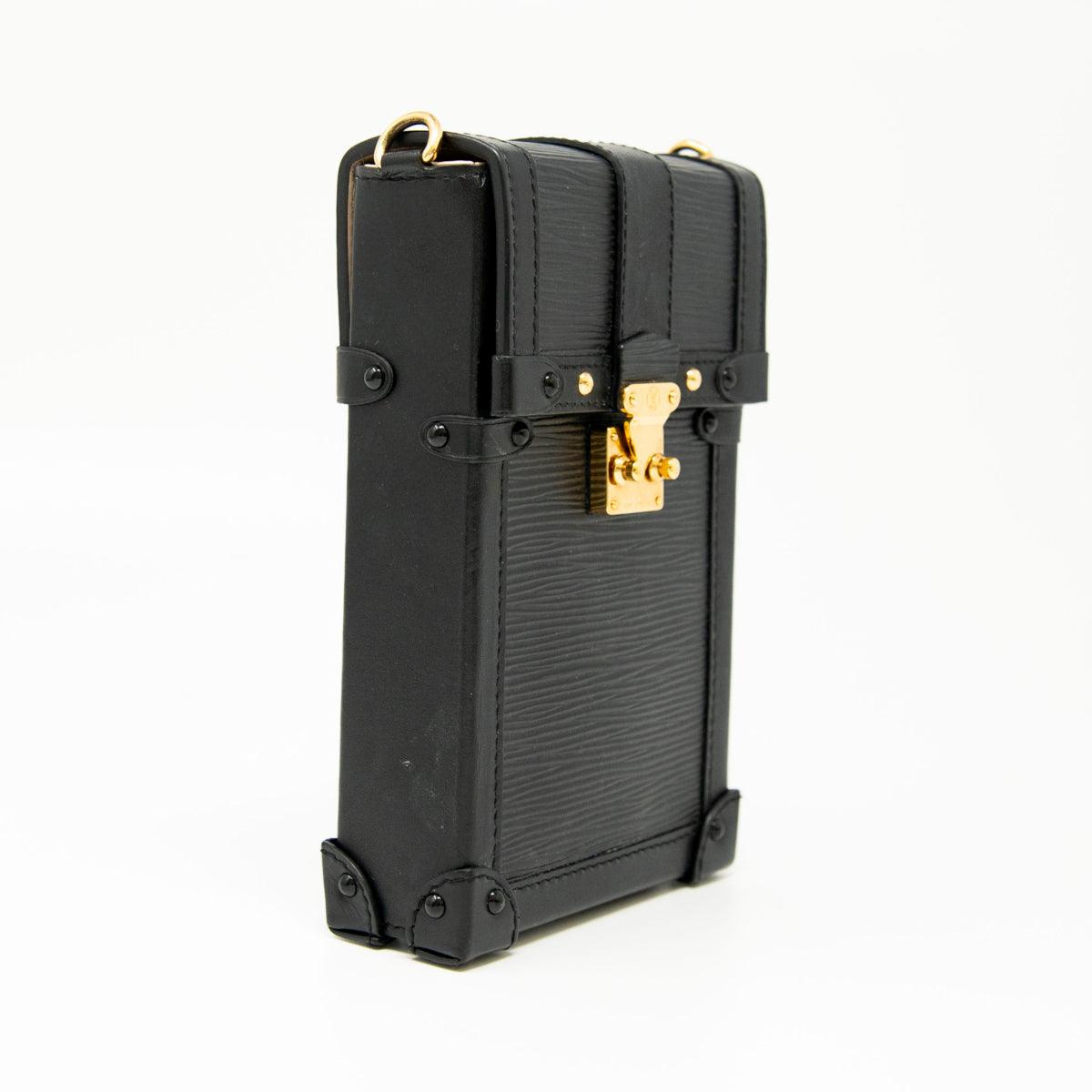 Authentic Louis Vuitton Black Vertical Trunk Pochette Crossbody Bag - Luxury Designer Handbag for Women, Perfect for Evening Events & Travel Accessories