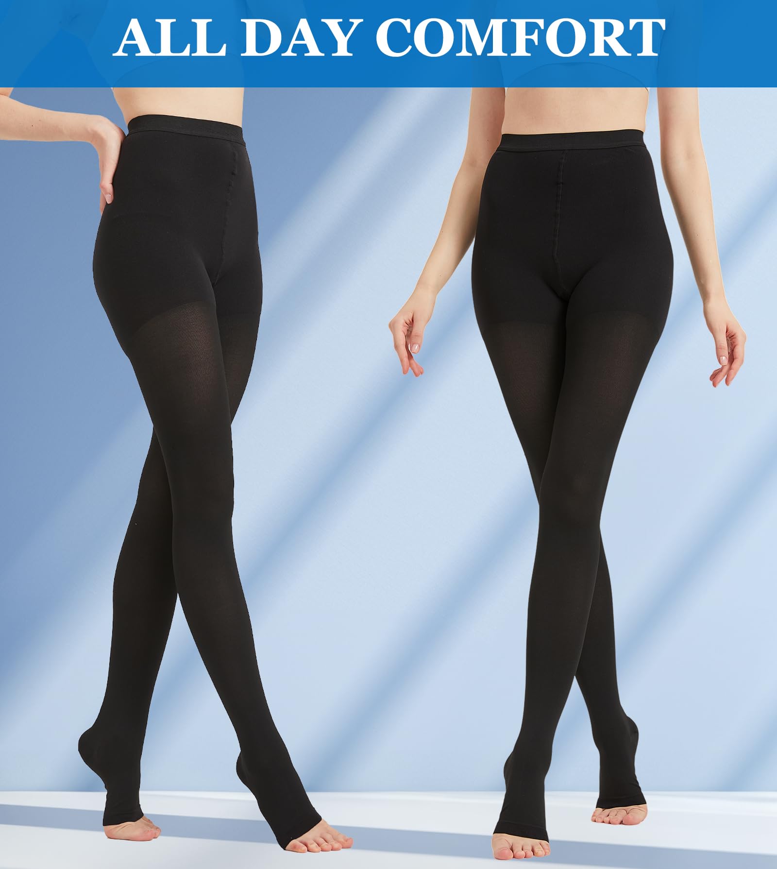 MGANG Medical Compression Stockings for Women & Men - 15-20mmHg Graduated Support Tights, Open Toe, Opaque Waist-High Stockings for Edema, Varicose Veins, DVT & Travel - Black | Perfect for Long Flights, Pregnancy & Post-Surgery Recovery