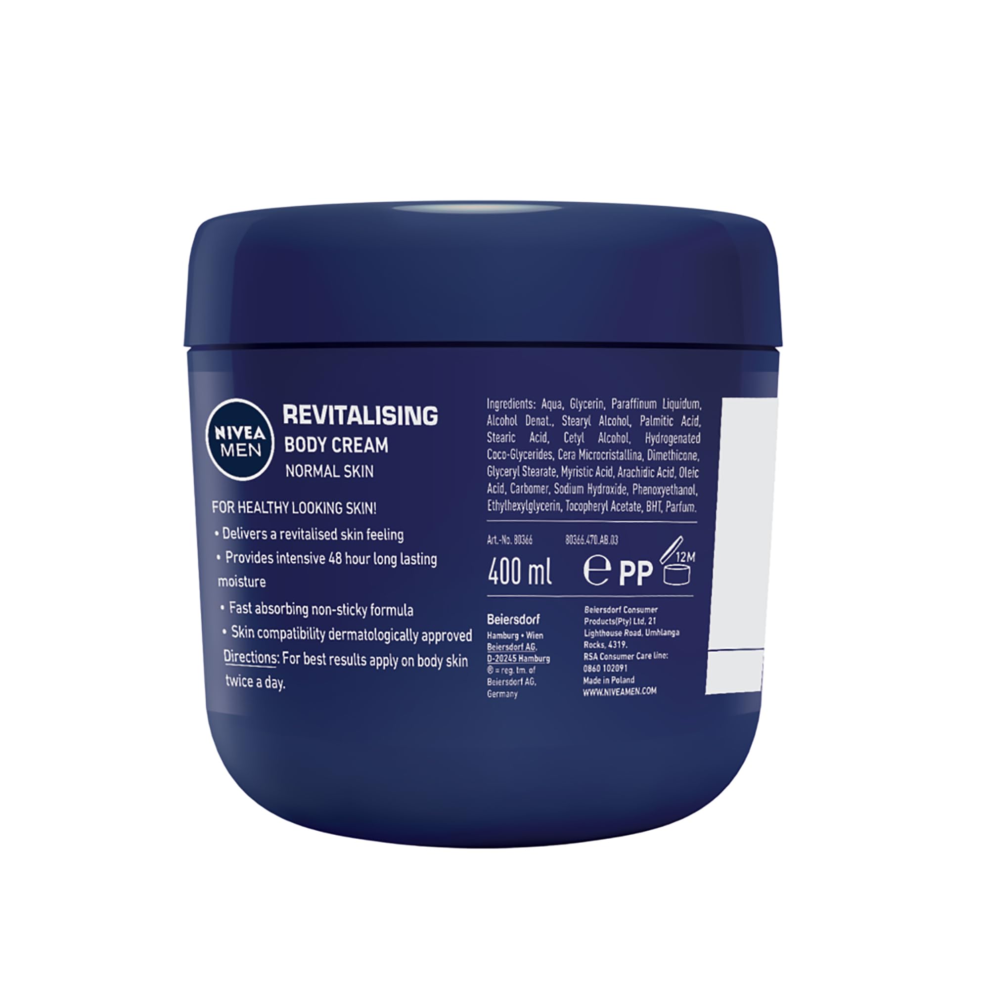 Nivea Men Revitalizing Body Cream with Vitamin E, 13.5oz - Hydrating Moisturizer for Dry Skin, Post-Shave & Daily Use