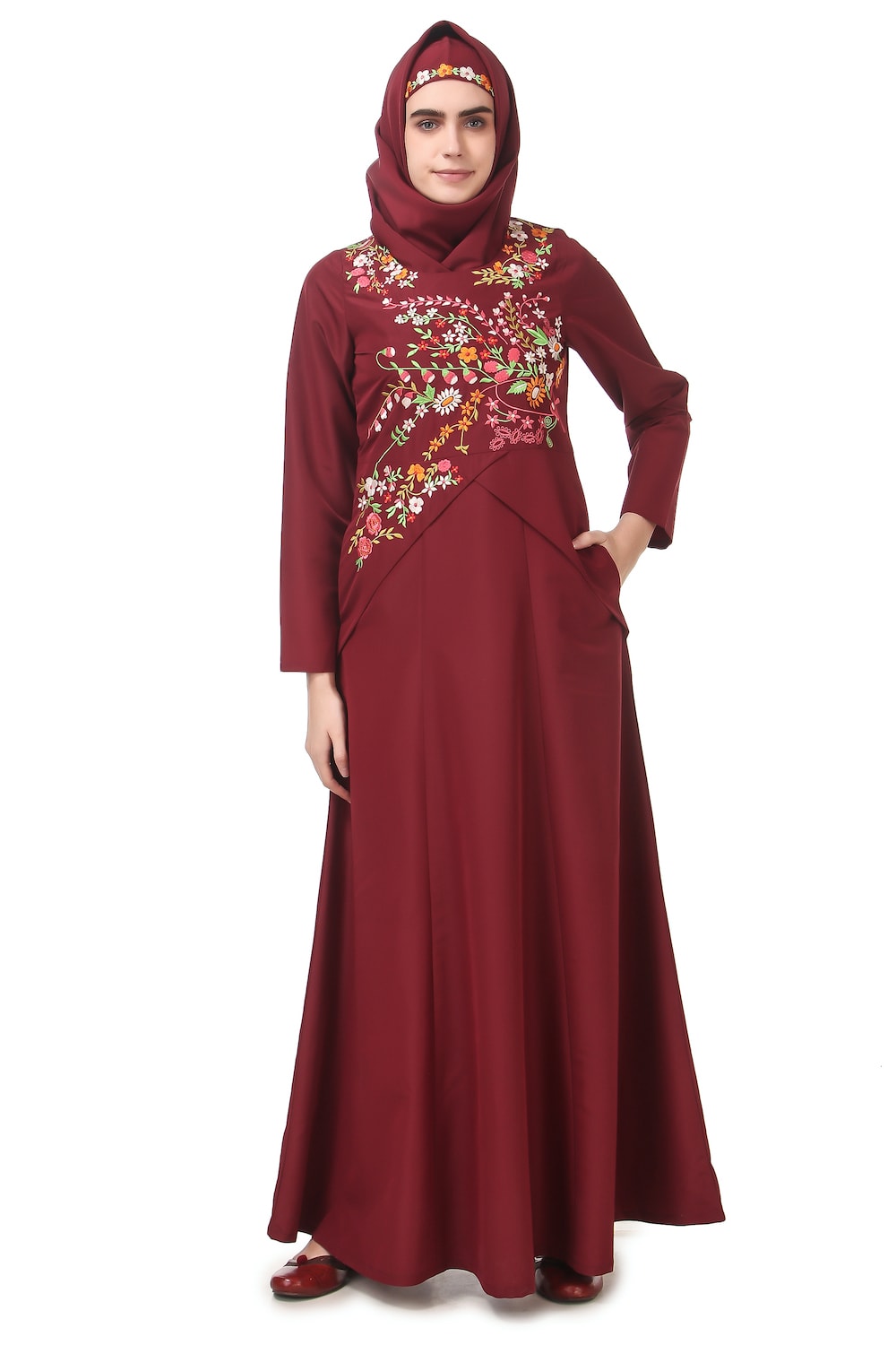 Elegant Floral Print Asymmetric Hem Semi-Circular Abaya Dress for Women - Perfect for Eid, Ramadan, and Special Occasions