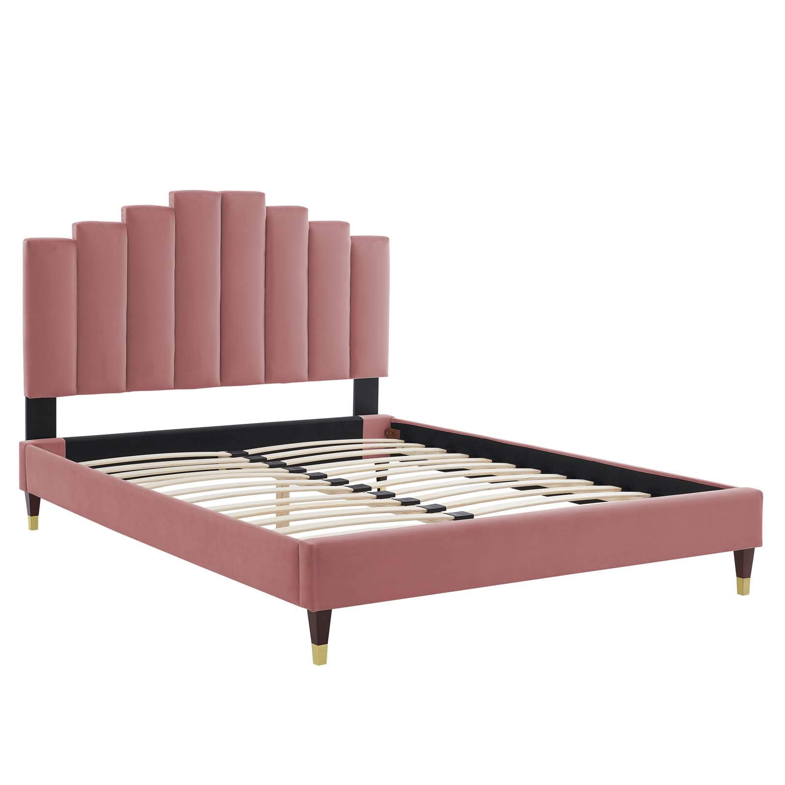 Modway Elise Channel Tufted Performance Velvet Full Platform Bed - Dusty Rose with Gold Legs | Luxurious Modern Bedroom Furniture for Master Suite or Guest Room