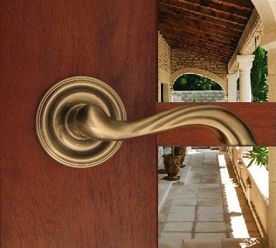 FPL Marseille Passage Door Lever Set - Antique Brass Finish for Closet, Hallway & Bedroom Doors - 2-3/8