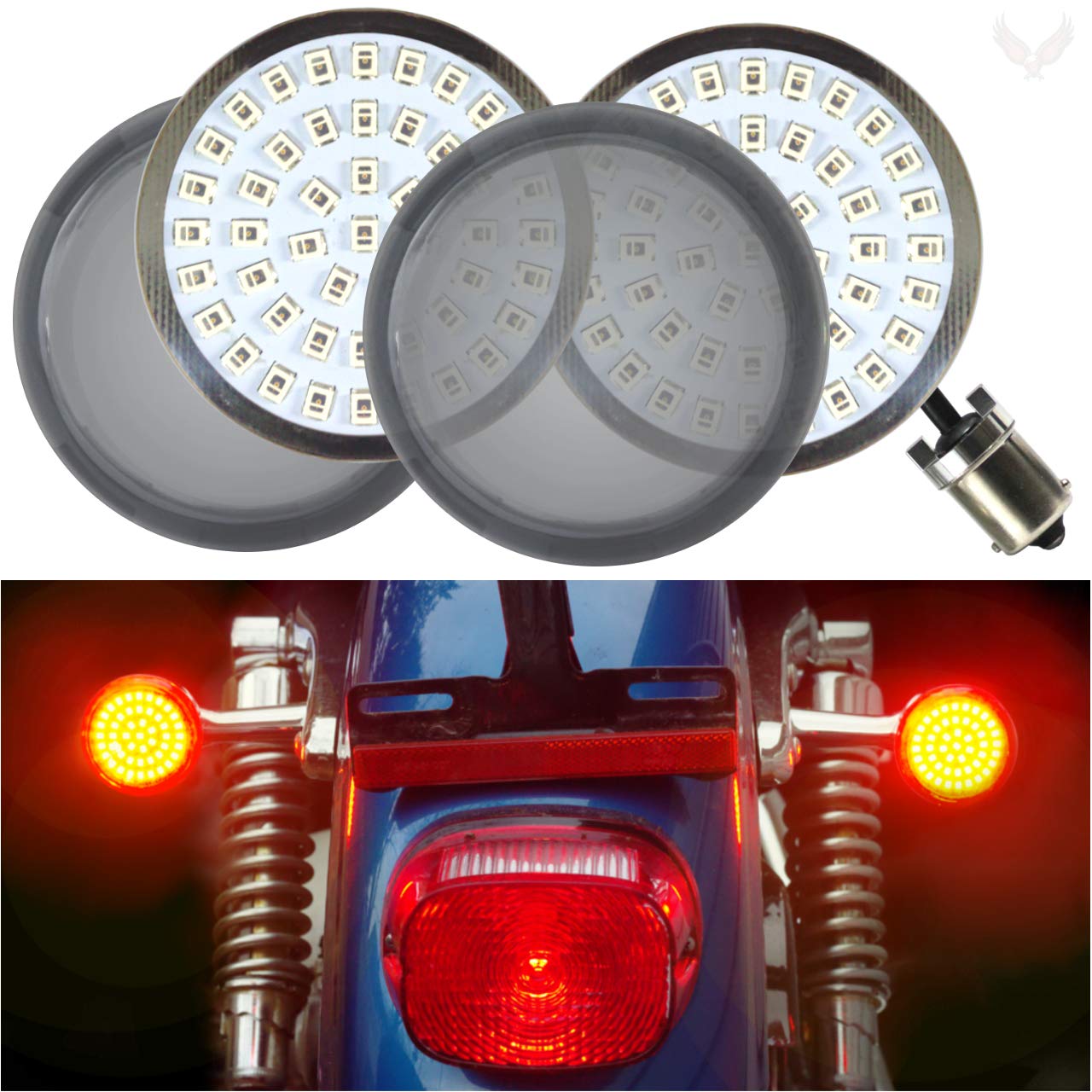 Eagle Lights Rear LED Turn Signal Kit for Harley Davidson Motorcycles - Gen II, Red 1156 Connector with Smoked Lenses | High-Visibility Brake Lights for Night Riding & Enhanced Motorcycle Safety