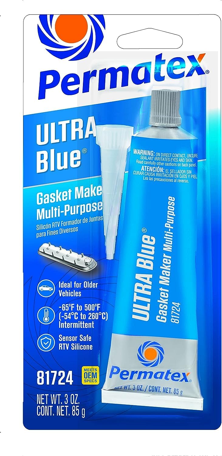 Permatex 81724 Ultra Blue RTV Silicone Gasket Maker - 3.35 Oz High-Temp Sealant for Automotive, Marine & DIY Engine Repairs - Perfect for Gaskets, Valve Covers & Oil Pans