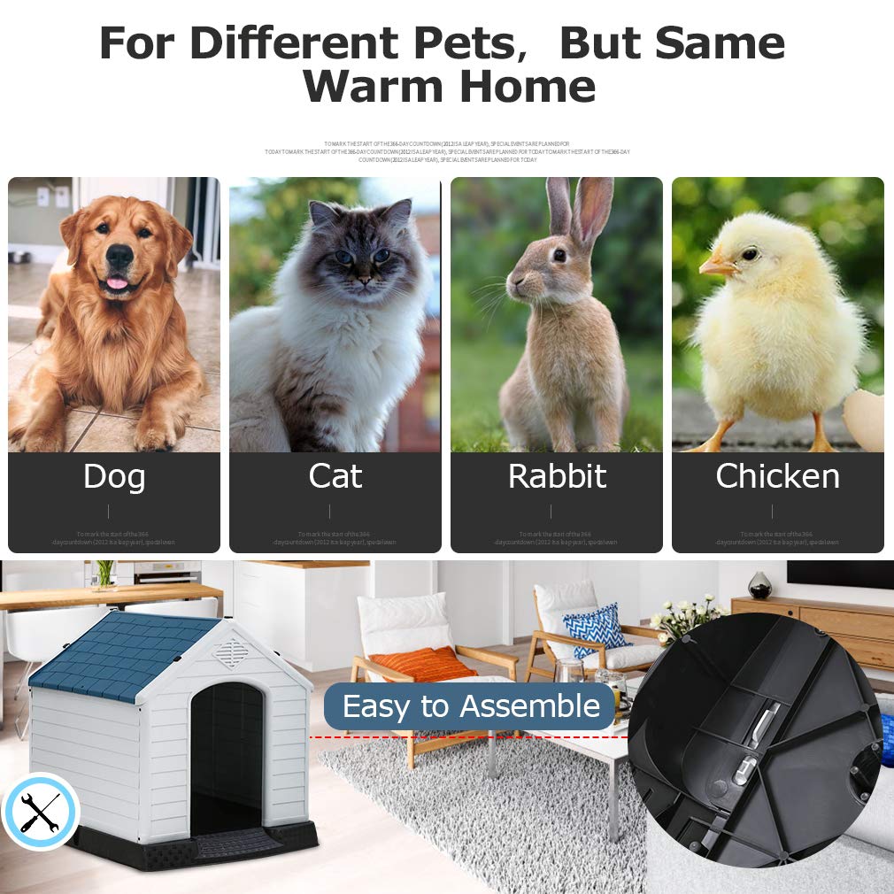 **BestPet Large Plastic Dog House - All-Weather, Durable & Ventilated for Small, Medium, Big Dogs - Elevated Floor & Base Support for Winter - Indoor/Outdoor Use (41
