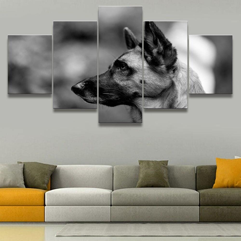 QQWER 5-Piece German Shepherd Canvas Wall Art Set - Framed & Ready to Hang Animal Paintings for Living Room Decor | Perfect for Home, Office & Gift Giving