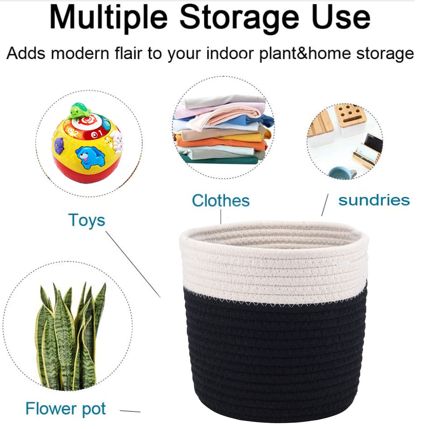 6.5 Inch Cotton Rope Woven Planter Basket - Indoor Flower Pot Cover, Storage Basket for Crafts & Home Organization, Modern Decor (6.75