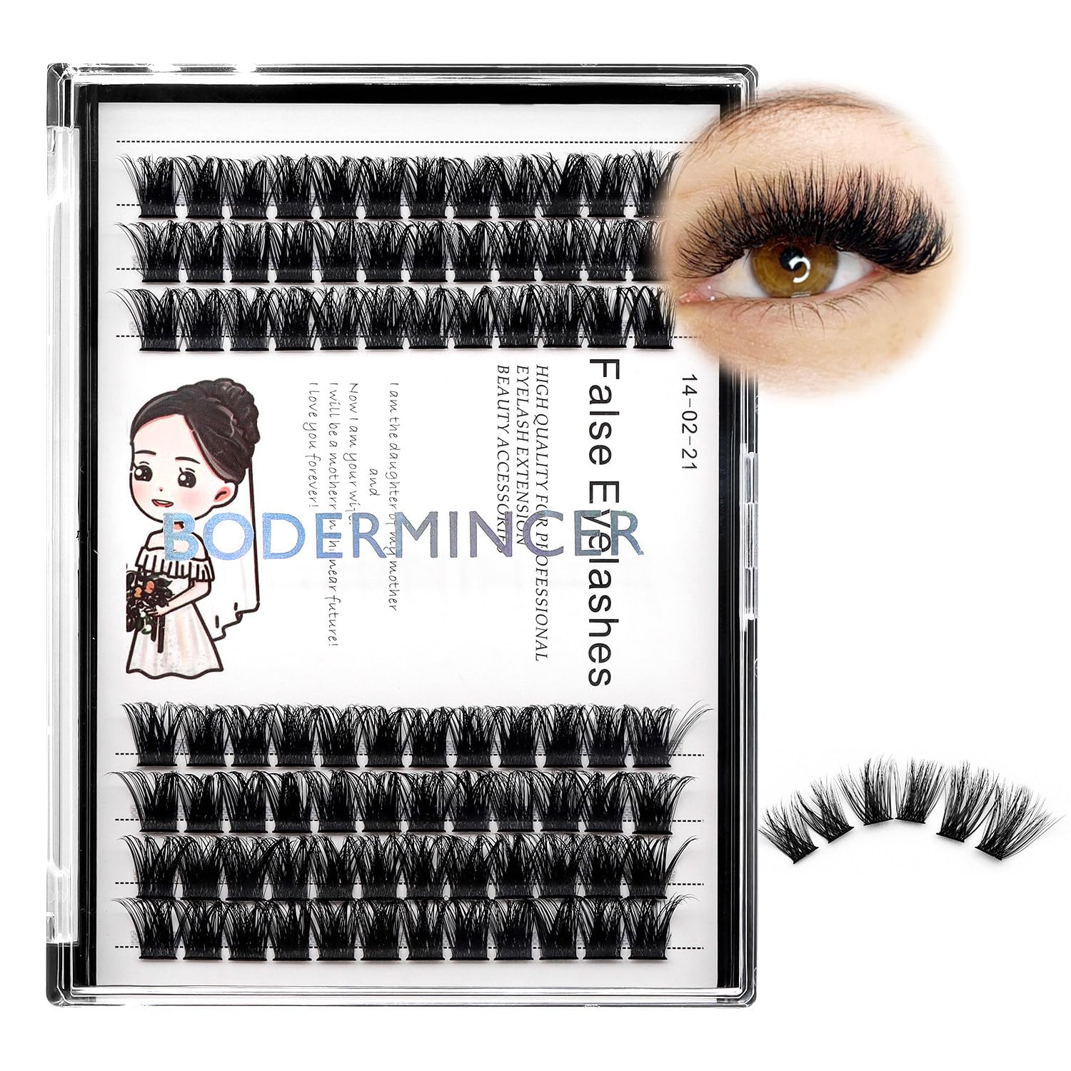Bodermincer 84 Clusters Voluminous D-Curl False Eyelashes Set - Wide Cluster DIY Individual Lash Extensions for Women (18mm) | Perfect for Bridal, Party & Night Out Makeup