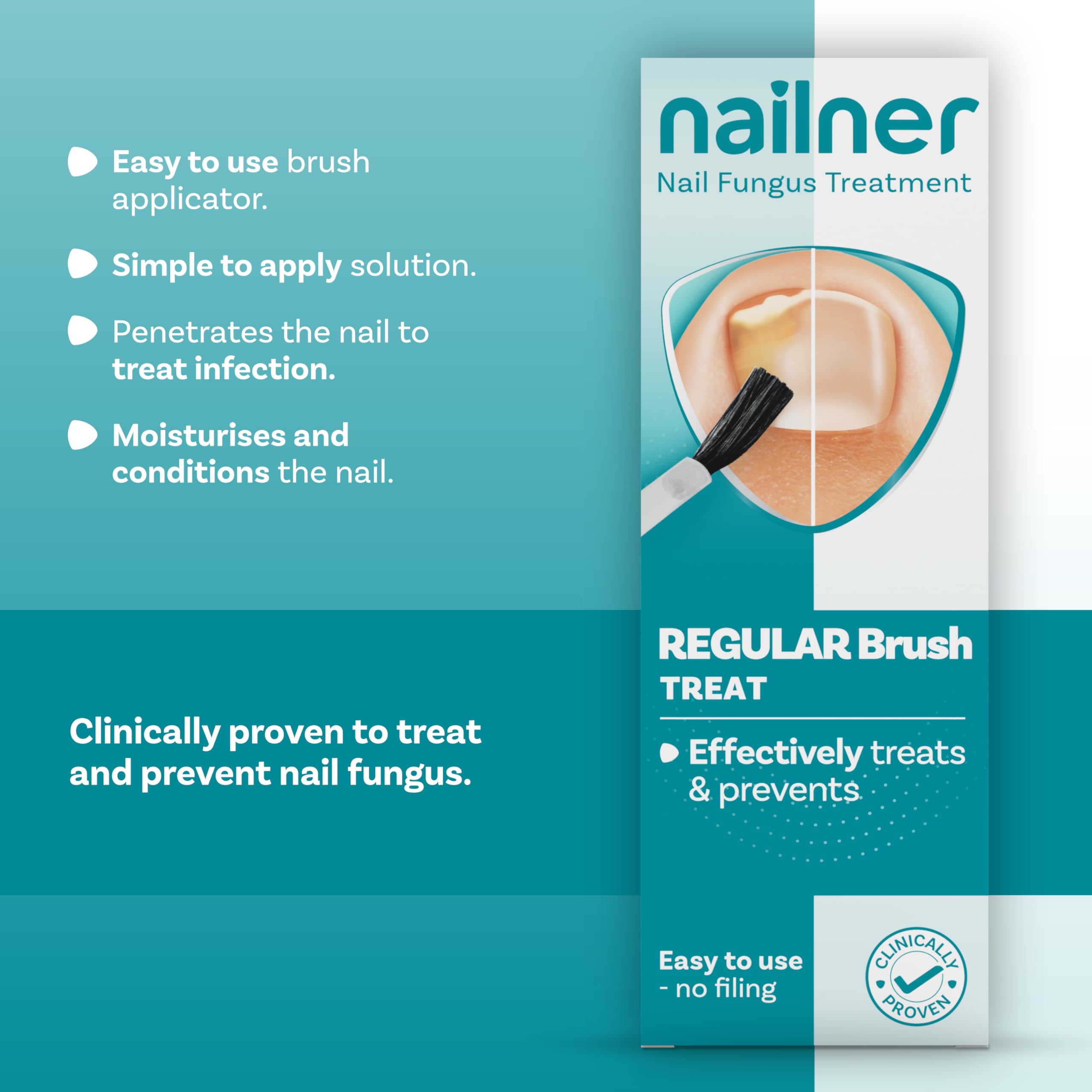 Nailner Fungal Nail Treatment Brush 5ml - Clinically Proven Antifungal Solution for Toenails & Fingernails - Prevents & Treats Nail Fungus Infections - 300 Uses - Ideal for Athletes, Swimmers & Salon Professionals