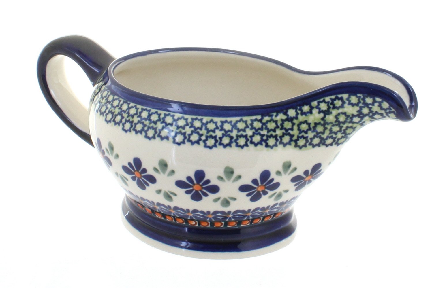 Handmade Blue Rose Polish Pottery Mosaic Flower Gravy Boat - Elegant Serving Dish for Sauces, Dressings & Desserts - Perfect for Dinner Parties, Holiday Meals & Special Occasions