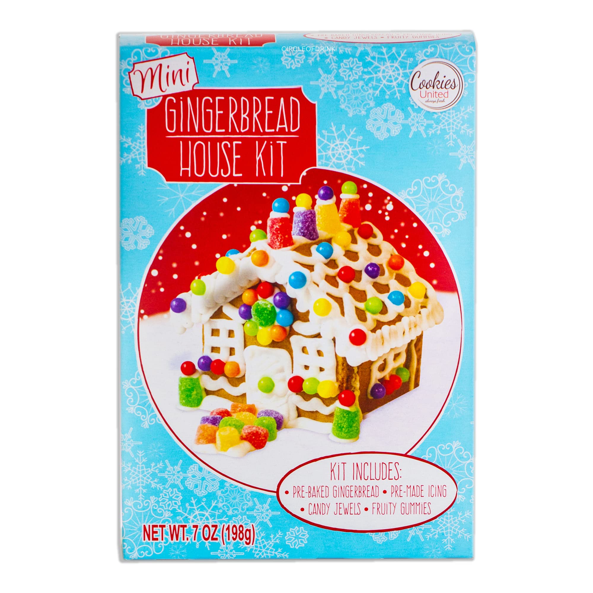 Mini Gingerbread Christmas House Kit - Pre-Baked Gingerbread, Icing, Gummies & Starter Tray - All-Inclusive DIY Holiday Baking Set (198g, 7oz, 8 Packs) - Perfect for Family Christmas Activities, Holiday Parties & Gift Giving