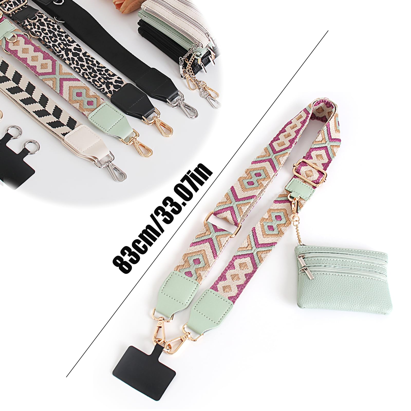 2025 New Adjustable Clip and Go Phone Strap with Zippered Pouch & Crossbody Wallet - Hands-Free Phone Holder for iPhone Samsung - Perfect for Shopping, Travel, and Everyday Use (1P-A)