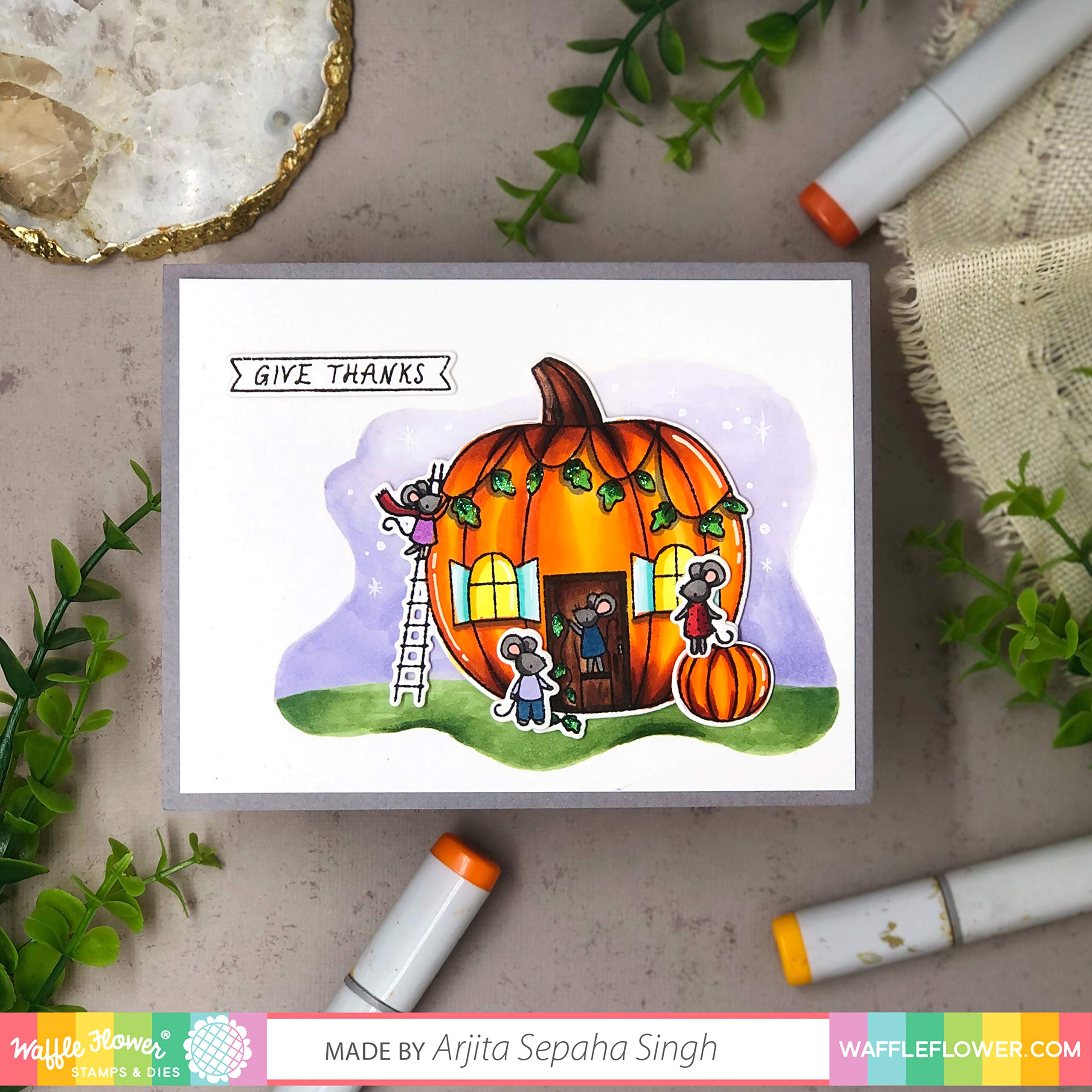 Waffle Flower Pumpkin House Matching Die Set for Card Making - Perfect for Thanksgiving, Fall, and Holiday DIY Crafts | Create Invitations, Greeting Cards, and Home Decor