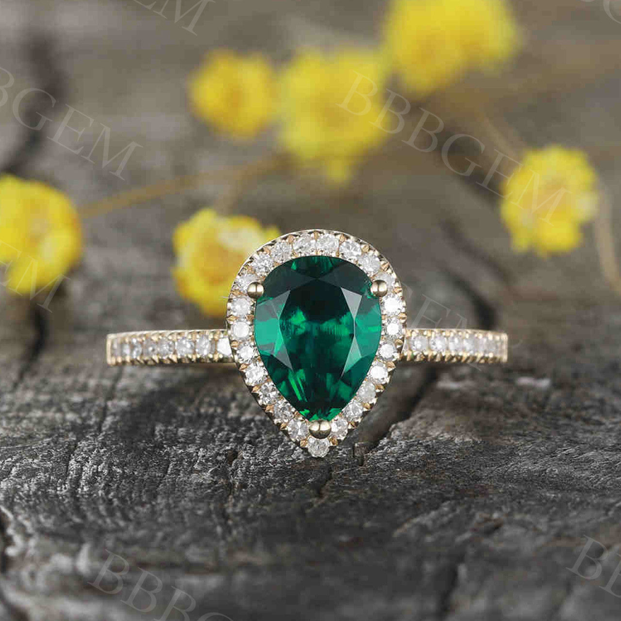 Emerald Diamond Engagement Ring 14K/18K Gold Pear Shape Halo Promise Ring for Women - Thin Stackable Wedding Band, Perfect for Proposals, Anniversaries & Everyday Elegance