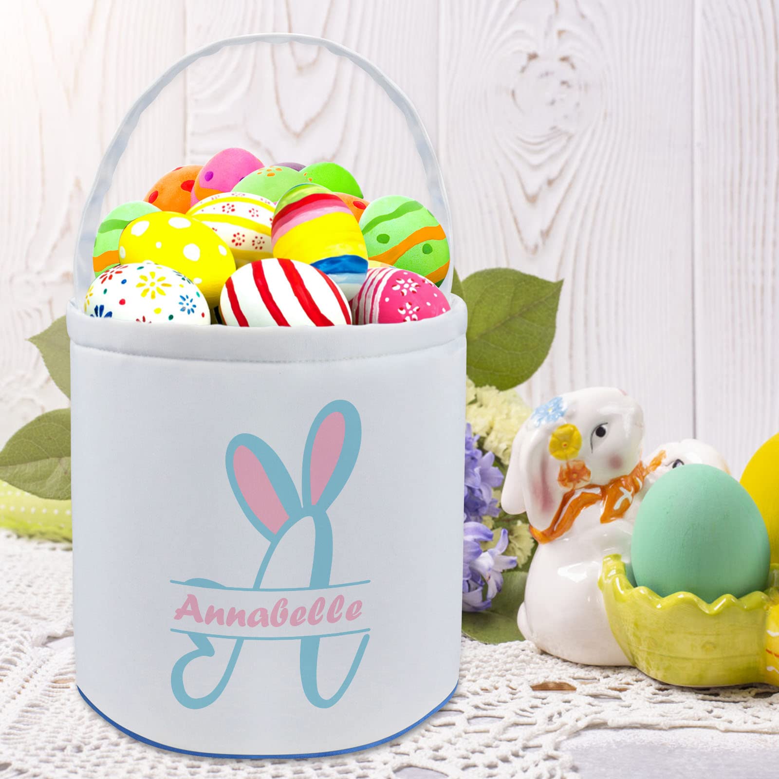 Personalized Easter Basket with Name - Custom Canvas Easter Bunny Bucket Gift for Boys & Girls - Perfect for Easter Egg Hunts, Holiday Gifting & Spring Decor