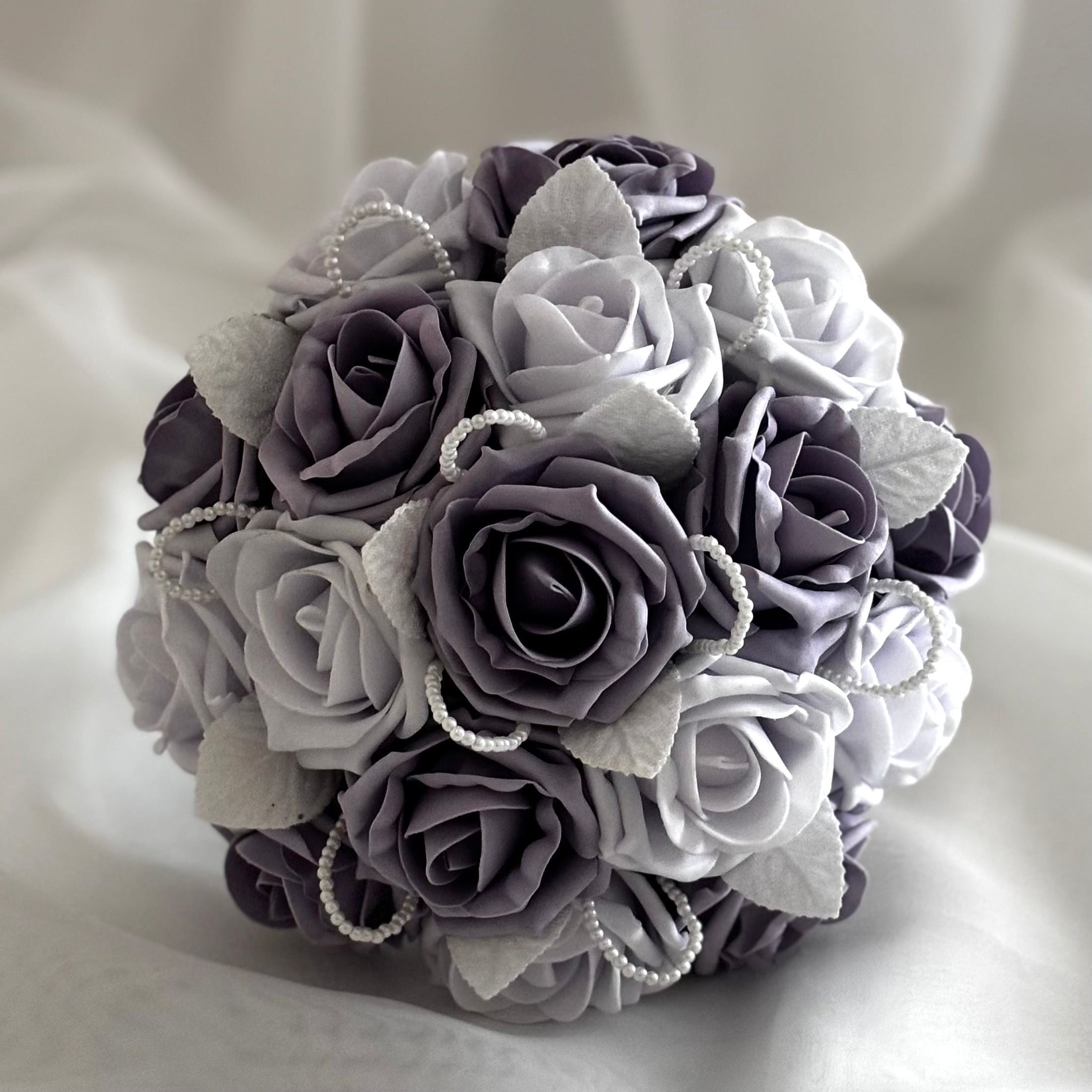 Lavender Artificial Wedding Bouquet with Roses and Pearls - Bridal Flowers FL49 for Bridal Showers, Wedding Decorations & Home Centerpieces