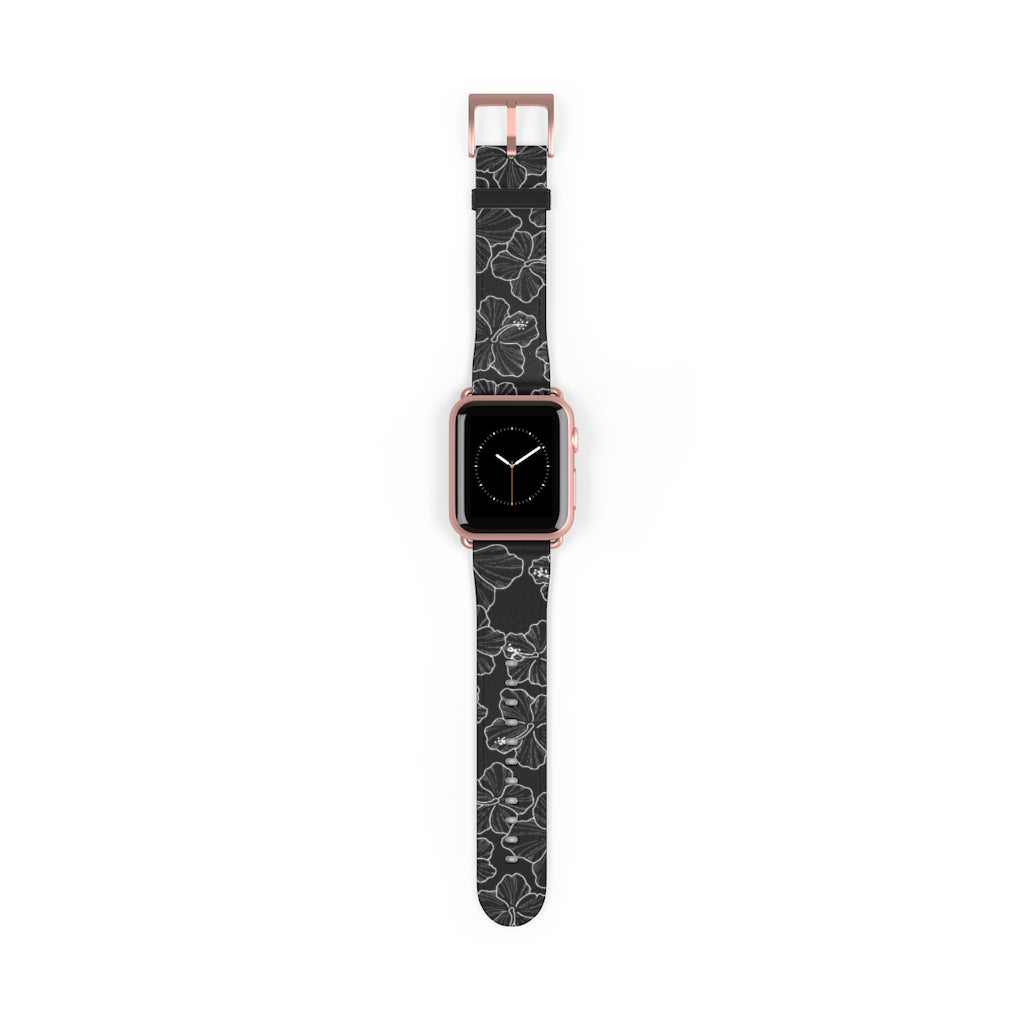 Premium Hibiscus 'Ele'ele' Apple Watch Band - Floral Design, Soft Silicone, Adjustable Fit for Series 1-9 & SE - Perfect for Workouts, Outdoor Activities & Fashion Accessories