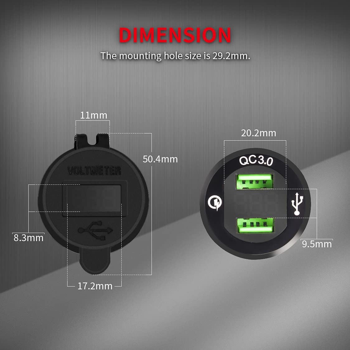 Fast Charging Car Outlet - Quick Charge 3.0 USB & 12V/24V Socket with LED Voltmeter for Automotive, Marine & ATV Use