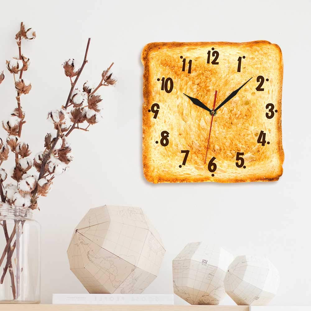 Realistic Toasted Bread Wall Clock - Silent Non-Ticking Quartz Kitchen Watch for Home & Bakery Decor | Perfect for Dining Room, Cafe, and Retro Kitchen Wall Art