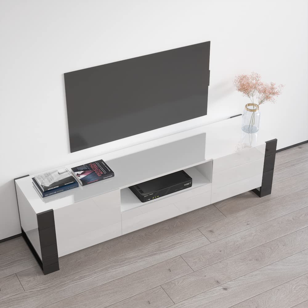 Modern Woody Freestanding TV Stand with Storage Cabinets - Rectangular Media Console Table for TVs Up to 75