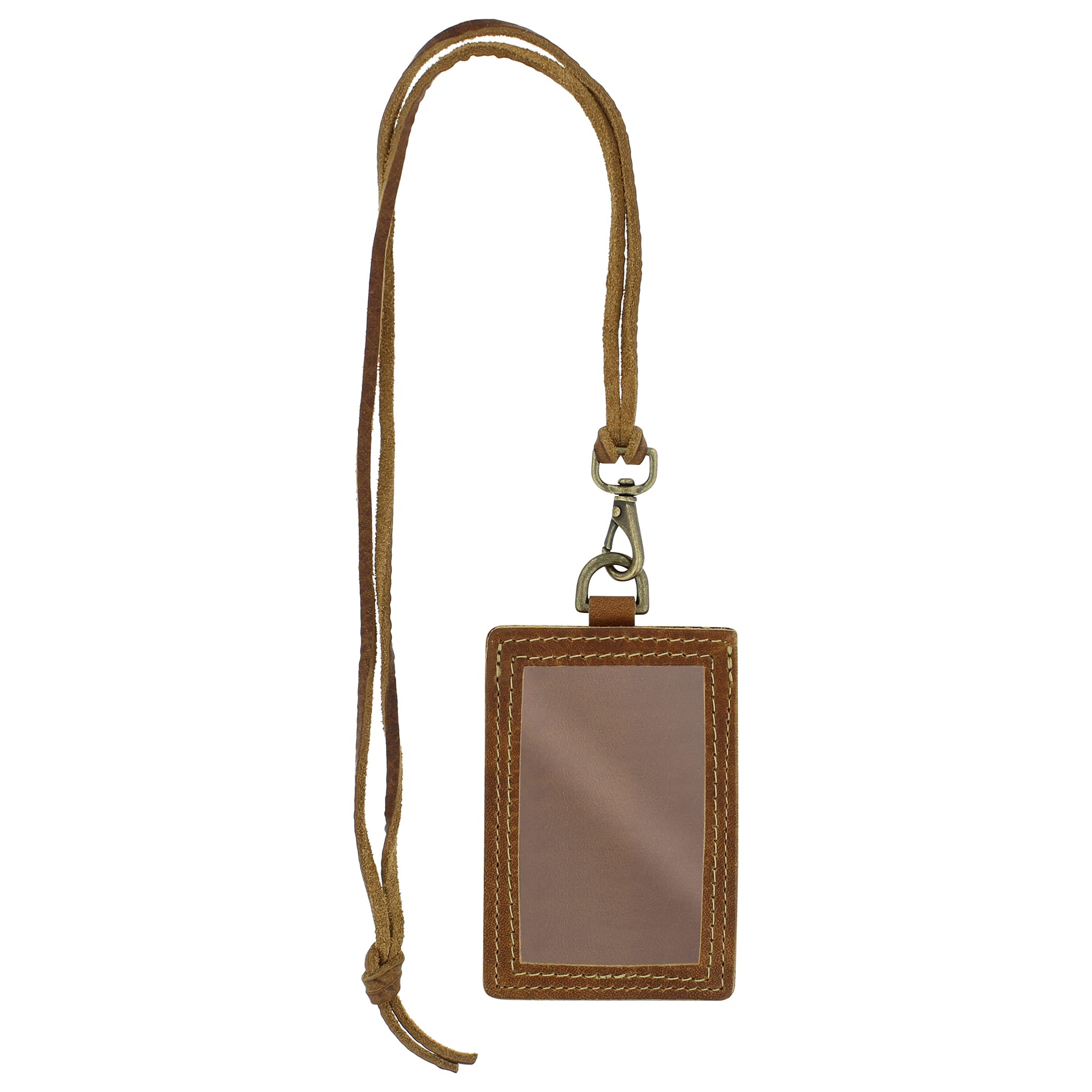 Vintage Baseball Glove Leather Vertical ID Badge Holder with Clear Window & Adjustable Lanyard - Perfect for Work, School, Events and Security Access