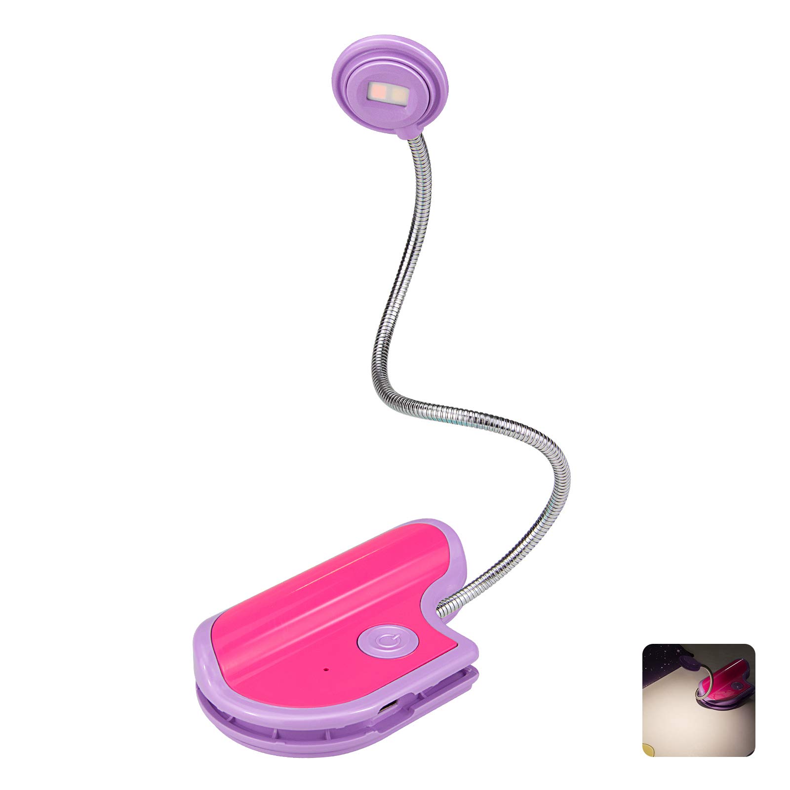 Rechargeable LED Book Light for Kids - Portable Clip-On Reading Lamp with Adjustable Neck, Multi-Color Options (Purple) | Perfect for Bedtime Stories, Night Reading & Travel
