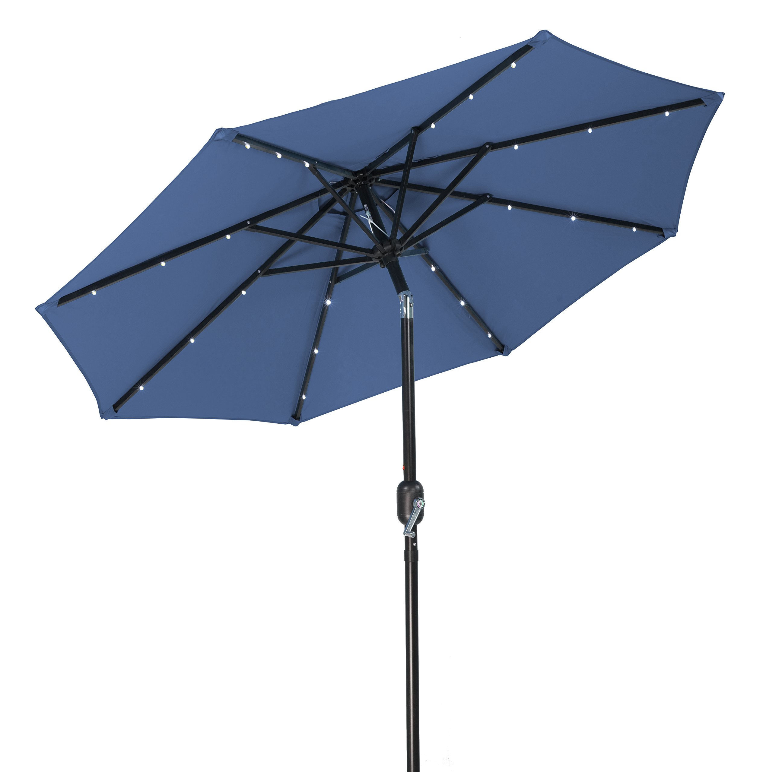 7' Solar LED Patio Umbrella by Trademark Innovations - Blue Outdoor Lighting Umbrella with Auto On/Off for Garden, Poolside & Backyard Relaxation