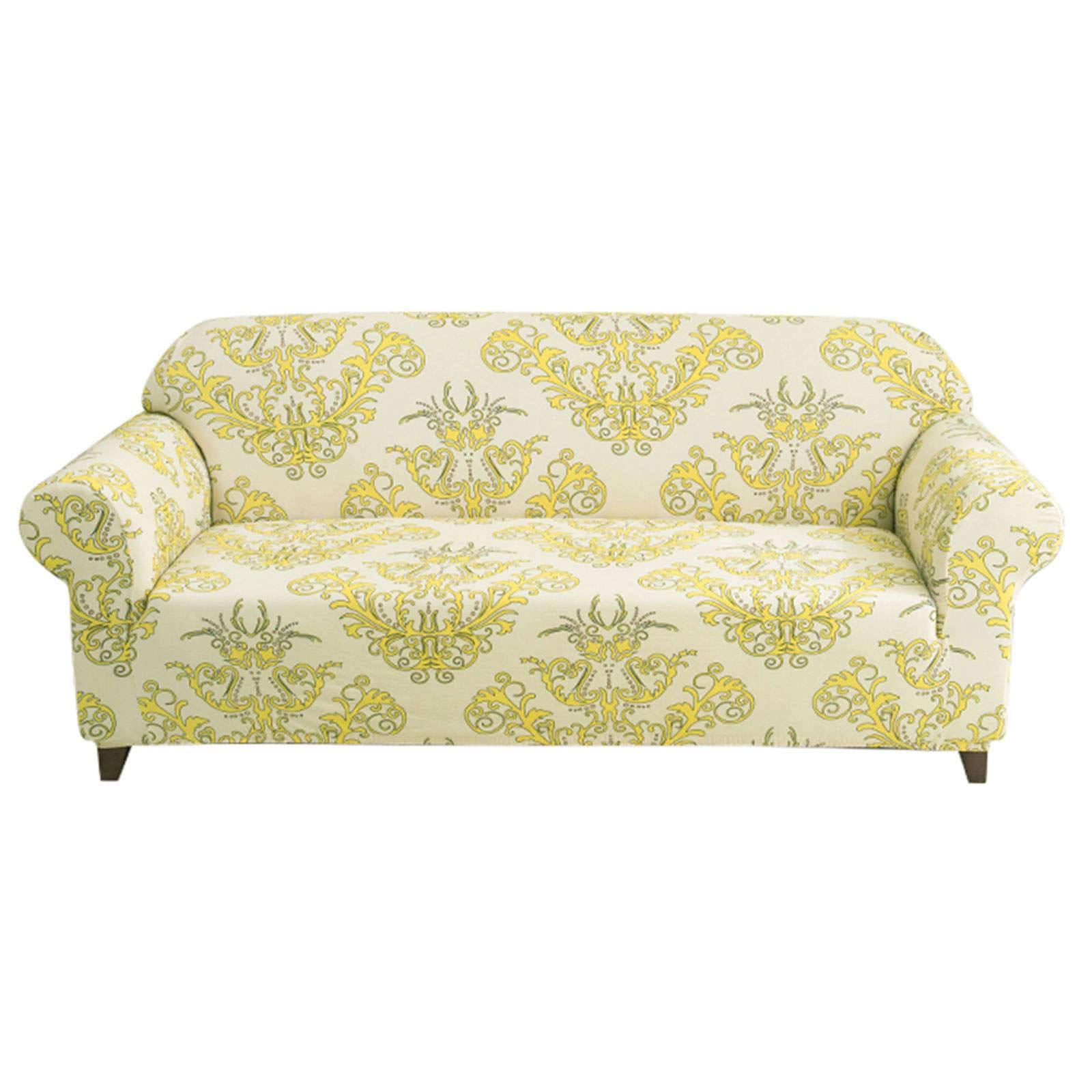 Stretch Sofa Slipcover - Printed Washable Non-Slip Furniture Protector Cover for 3-Seat Sofa (72'-92') - Yellow - Perfect for Living Room Decor & Home Protection