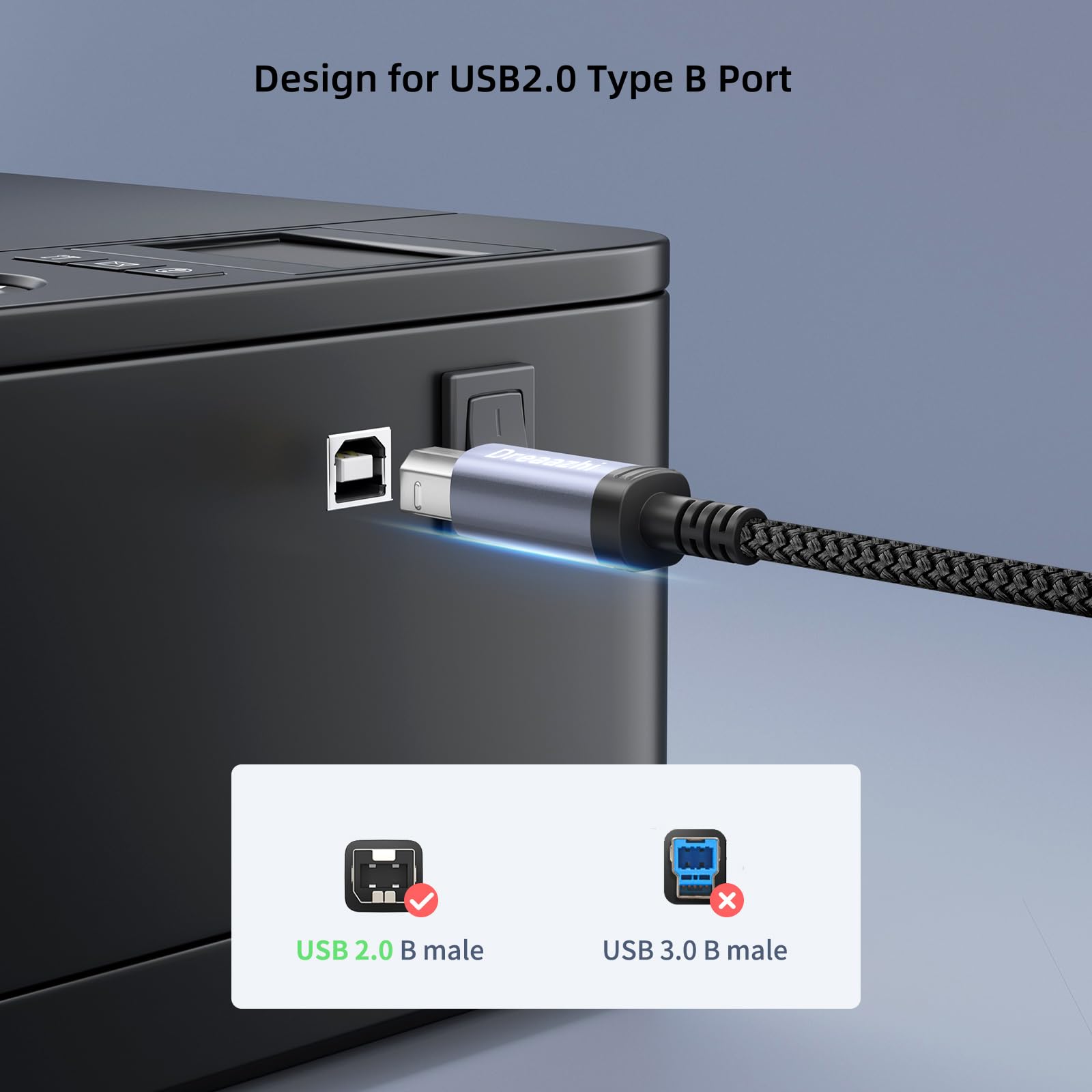Dreaazhi USB C to USB B Printer Cable 2M/6.6ft - Braided Nylon Fast Charging & Data Sync Cable Compatible with HP, Epson, Canon, Lexmark Printers & Scanners - Works with MacBook Pro/Air, iMac, XPS, ASUS, Lenovo Computers | Home Office & Small Business Printing Solution