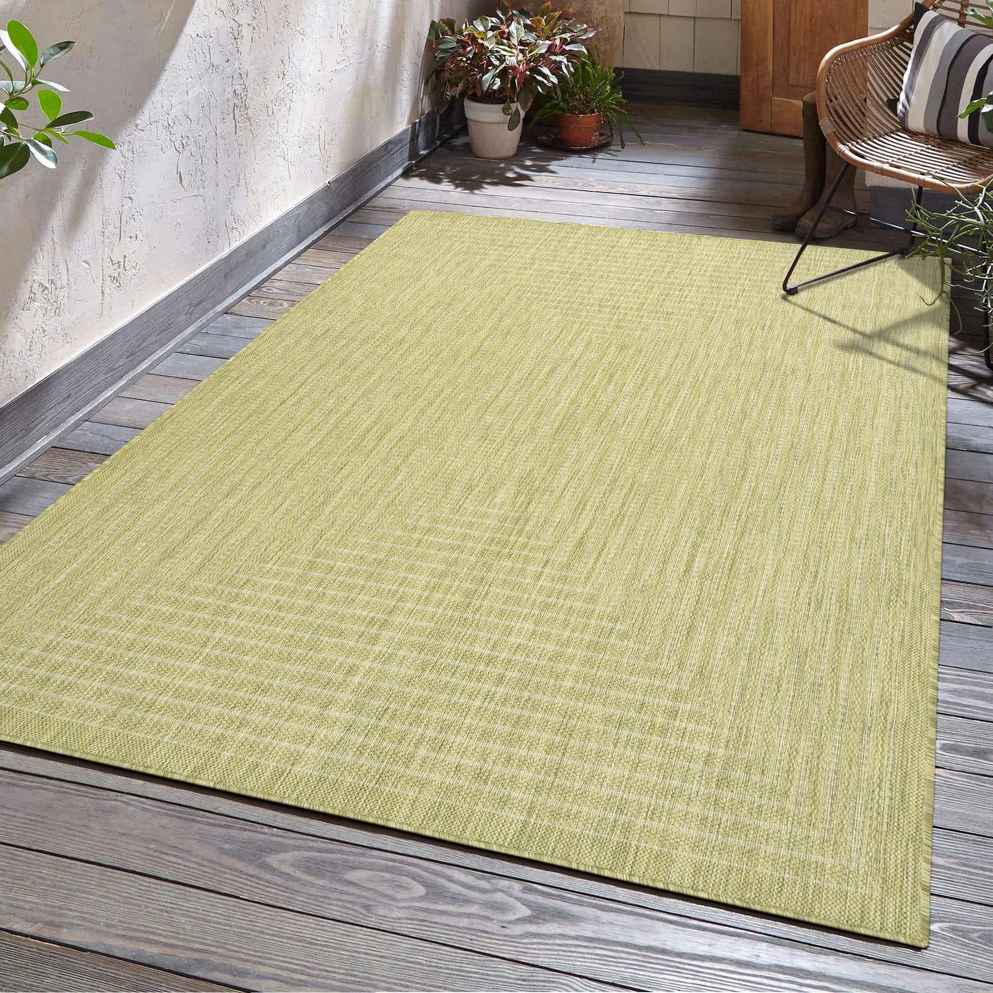 Adiva Rugs 6' x 9' Indoor Outdoor Area Rug - Weatherproof, Stain Resistant & Easy to Clean Floor Mat for Patio, Deck, Backyard, Dining Room - Perfect for Outdoor Entertaining & Home Decor (Olive Weiss)
