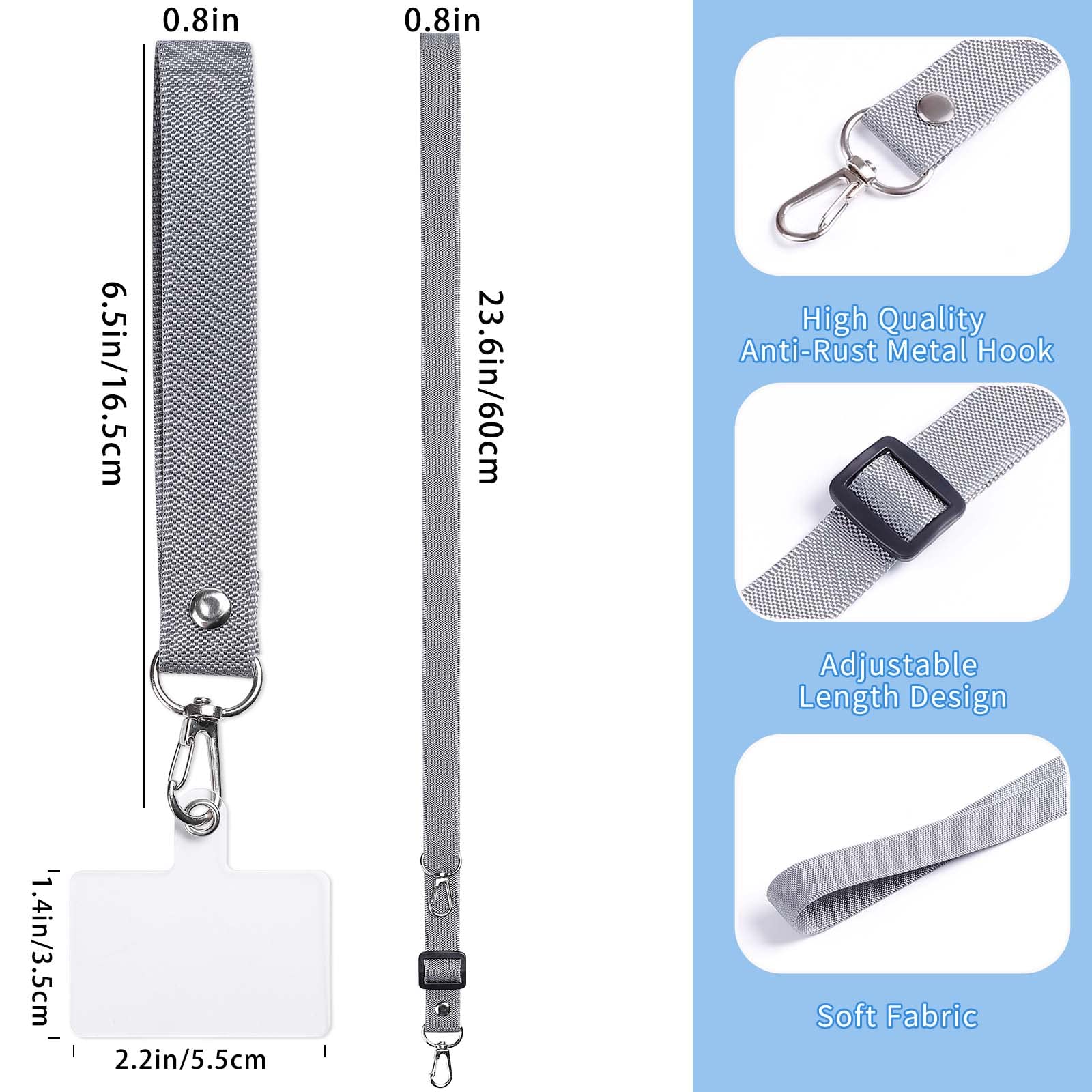 3 Pack Universal Phone Lanyard with Wrist Strap - Crossbody Neck Strap for iPhone, Samsung & Most Smartphones - Includes 5 Phone Patches (Black, Dark Gray, White) - Perfect for Travel, Shopping & Outdoor Activities