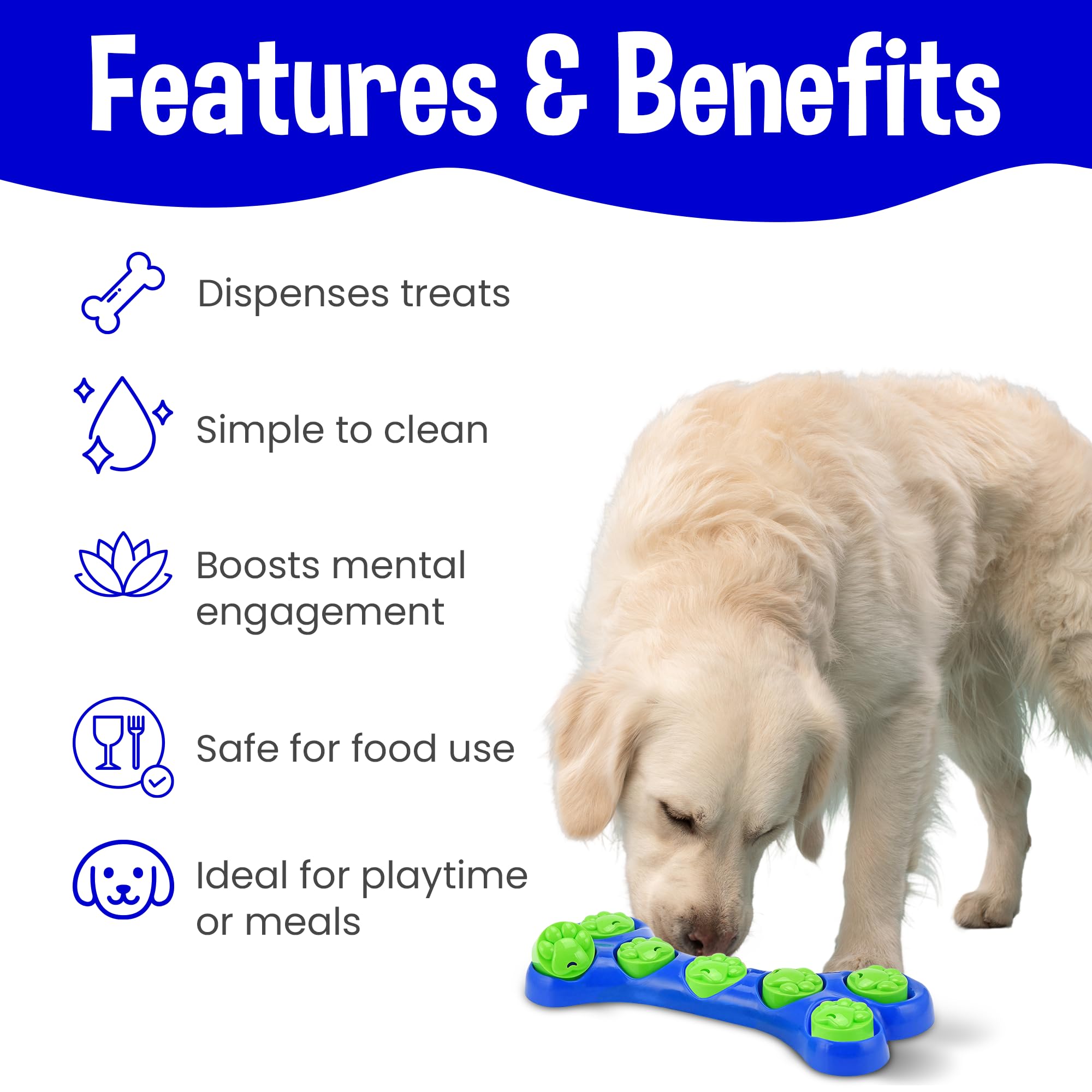 Kats'N Us Interactive Dog Toy & Slow Feeder Bowl - Mental Stimulation Puzzle Toy, Lick Mat for Dogs - Large Breed Mealtime Solution (Blue) | Perfect for Boredom Relief & Anxiety Reduction During Feeding Time