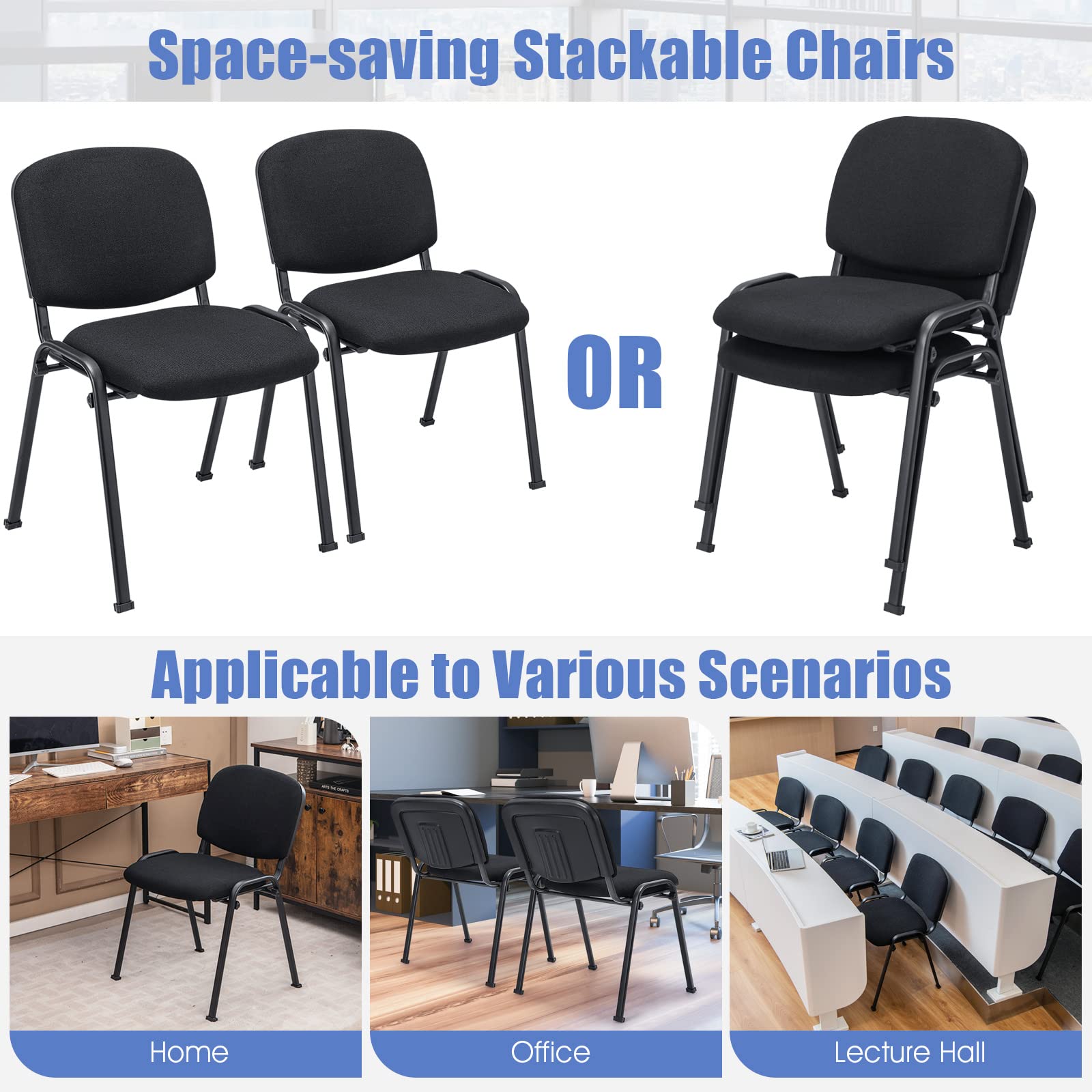 Tangkula 5-Piece Stackable Conference Room Chairs Set - Ergonomic Office Guest Chairs with Upholstered Back & Seat - Perfect for Waiting Rooms, Meeting Spaces & Reception Areas (Black) - Ideal for Corporate Offices, Hotels & Business Centers