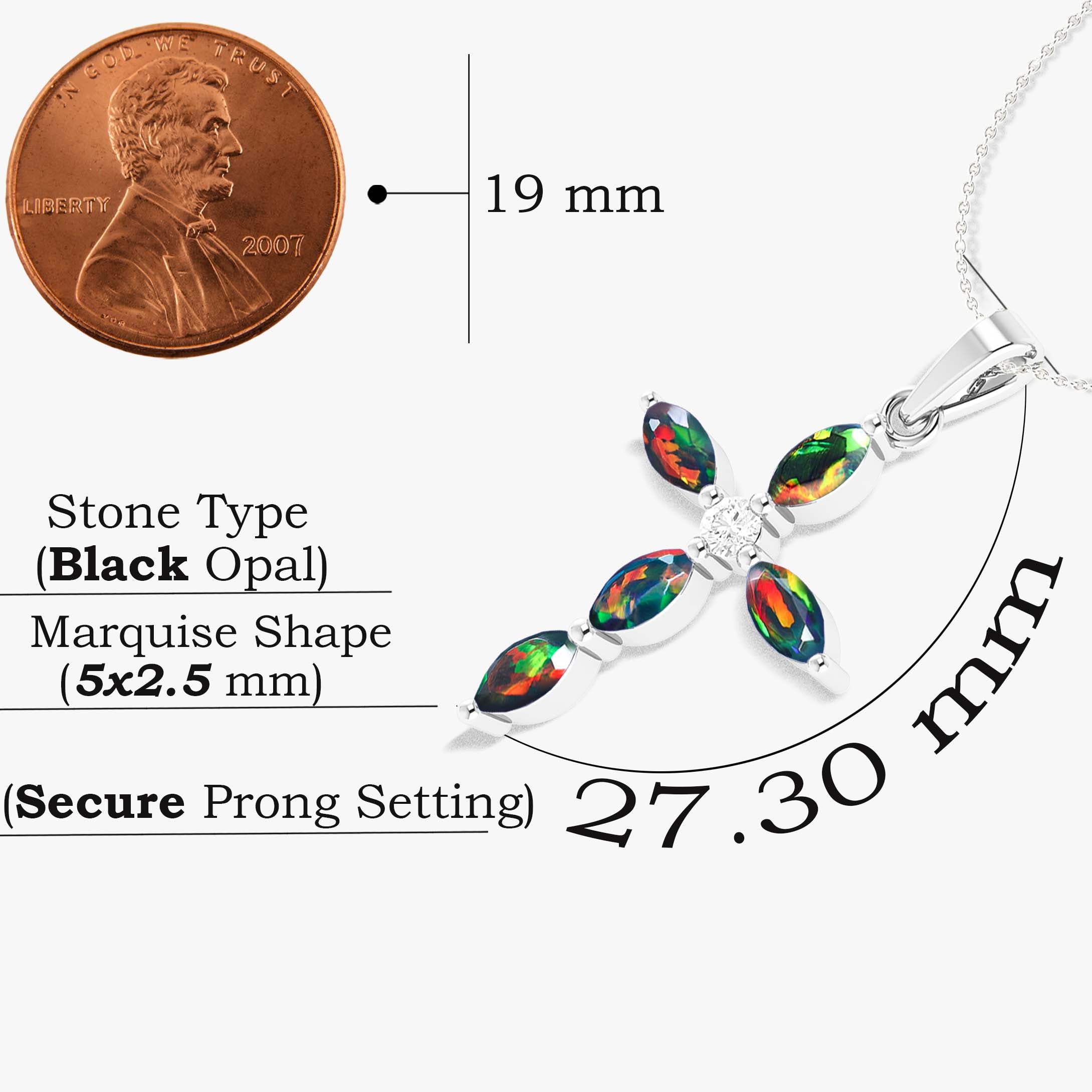 Natural Black Opal Cross Charm Pendant Necklace for Women - Elegant Sterling Silver Jewelry Gift for Birthday, Christmas & Special Occasions | Perfect for Daily Wear, Parties & Church Events