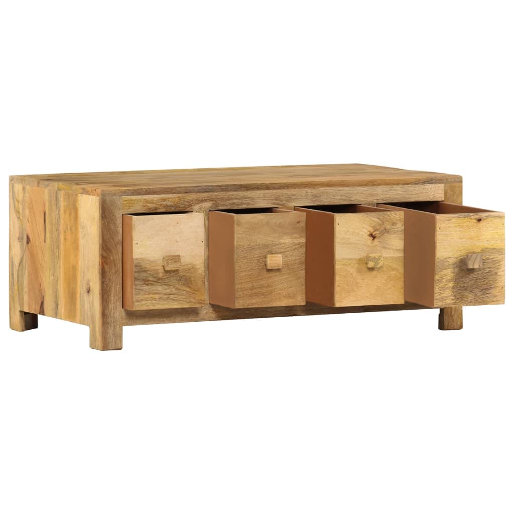 CHARMMA Solid Mango Wood Coffee Table with 4 Storage Drawers - 35.4