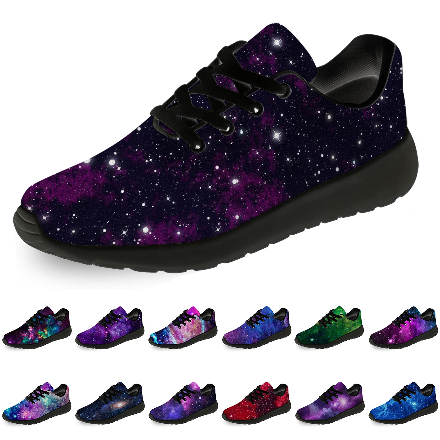 Galaxy Running Shoes for Women & Men - Cosmic Universe Sneakers for Walking, Tennis, Jogging - Black & Purple - Size 8.5 Men/10 Women - Perfect Gift for Boys & Girls - Ideal for Gym, Outdoor Activities & Daily Wear