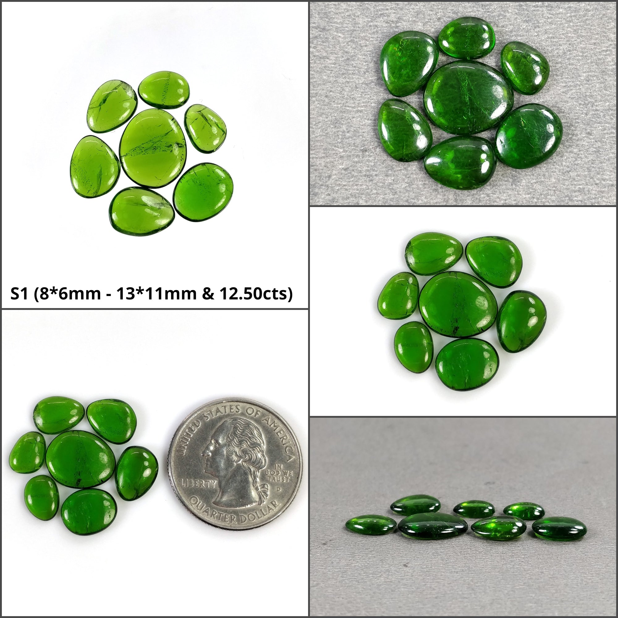 Natural Chrome Diopside Gemstone Cabochon - Green Diopside Rough Shape Cabochon Lot (7pcs, 10pcs, 11pcs, 12pcs, 13pcs) for Jewelry Making, Wire Wrapping & Crystal Healing