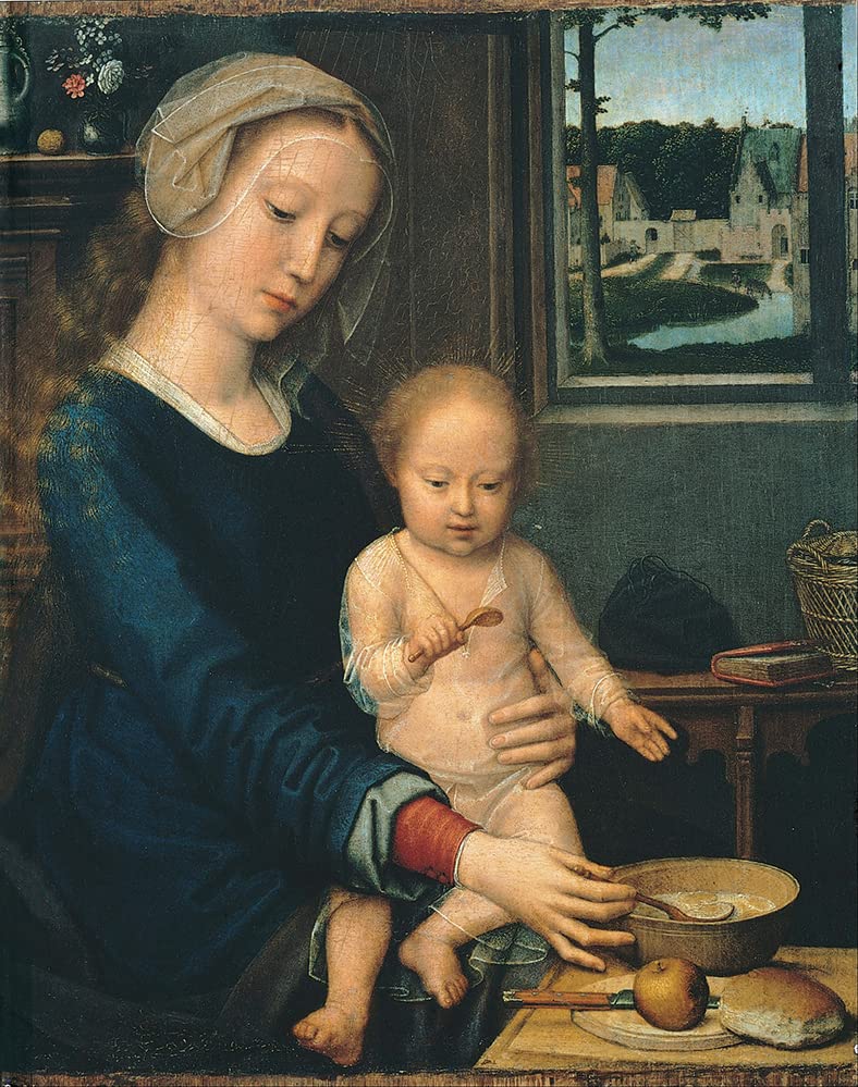 Gerard David 20x24 Black Modern Framed Museum Art Print - Madonna and Child with the Milk Soup (1510-1515) | Wall Decor for Living Room, Bedroom & Office | Renaissance Art Reproduction