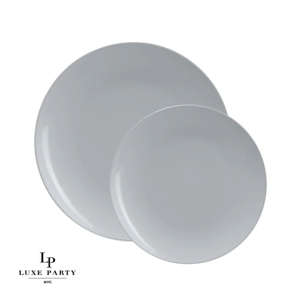 Eco-Friendly Round Plastic Plates - Grey & Silver Rim - Durable & Lightweight for Parties, Picnics & Everyday Use