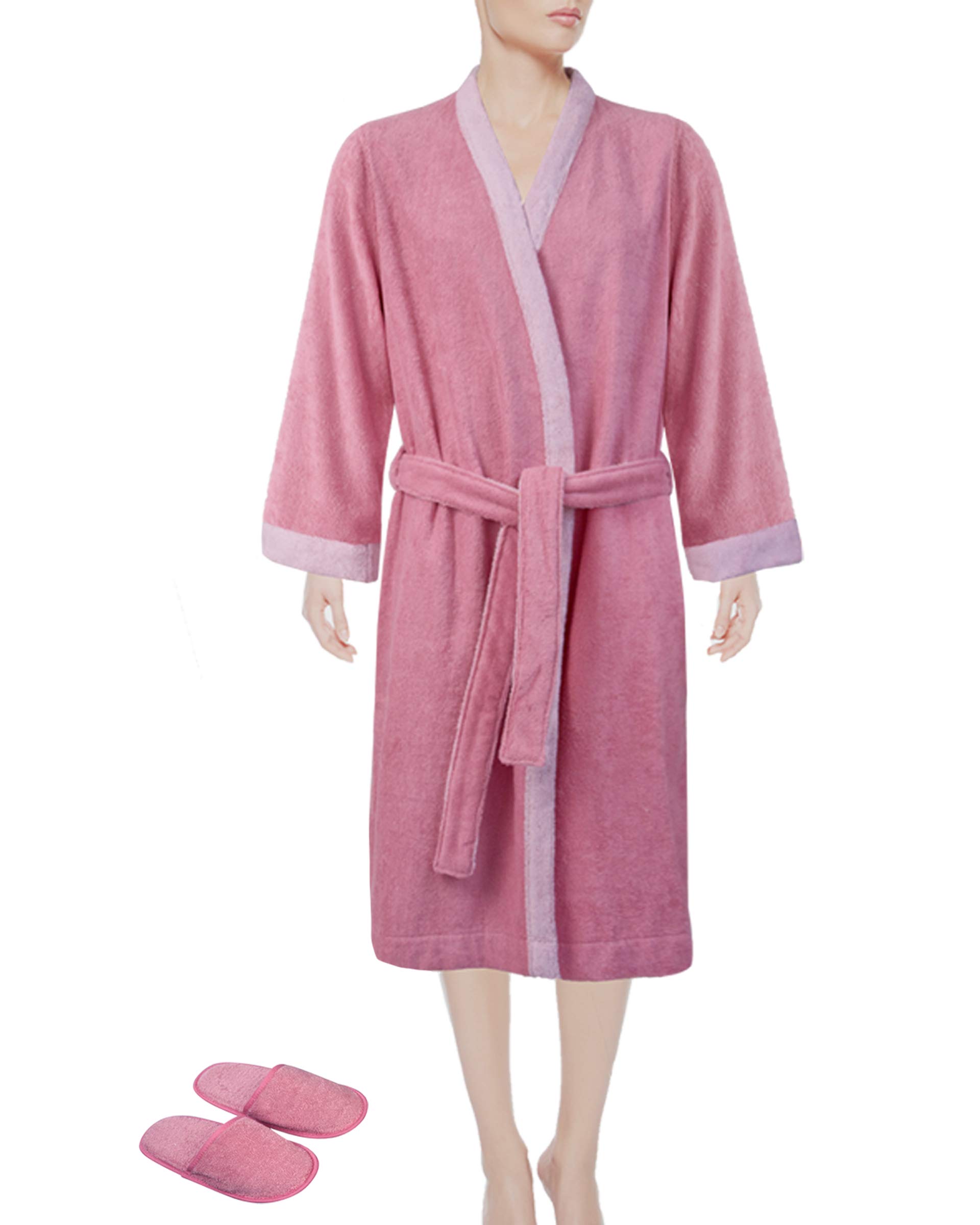 Women's Kimono Lounge Bathrobe with Slippers - Soft Cotton Bath Robe for Women, Medium/Large/X-Large - European Crafted Luxury Loungewear for Spa, Home Relaxation & Bridal Gift