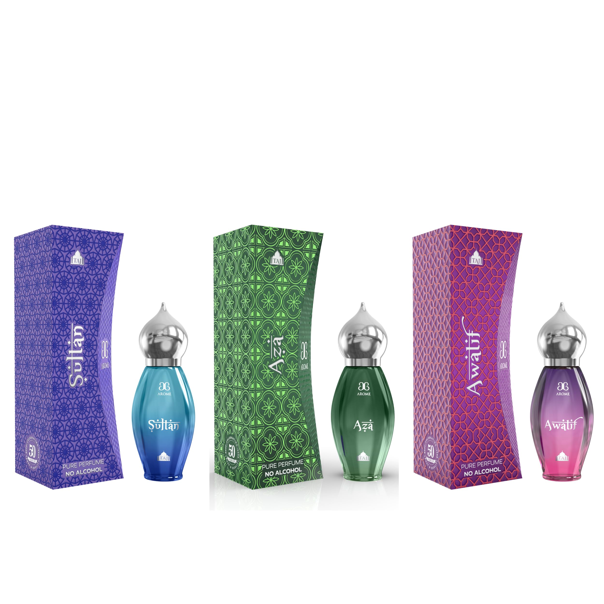 AROCHEM Taj Edition Attar Perfume Roll-On Set - 3 Pack (Taj Sultan, Aza & Awatif) | 9ml Each, Alcohol-Free, Unisex Fragrance for Men & Women | Perfect for Daily Wear, Gifts & Special Occasions