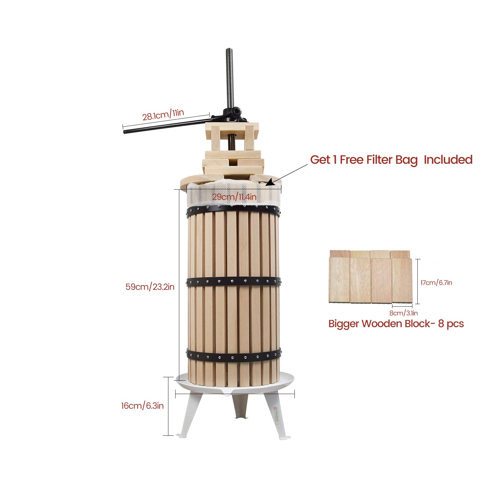 SQUEEZE Master XL 7.9 Gallon Fruit Press for Apple Cider, Wine Making - Heavy Duty Crusher with Stand - Perfect for Home Brewing, Juice Extraction & Winemaking