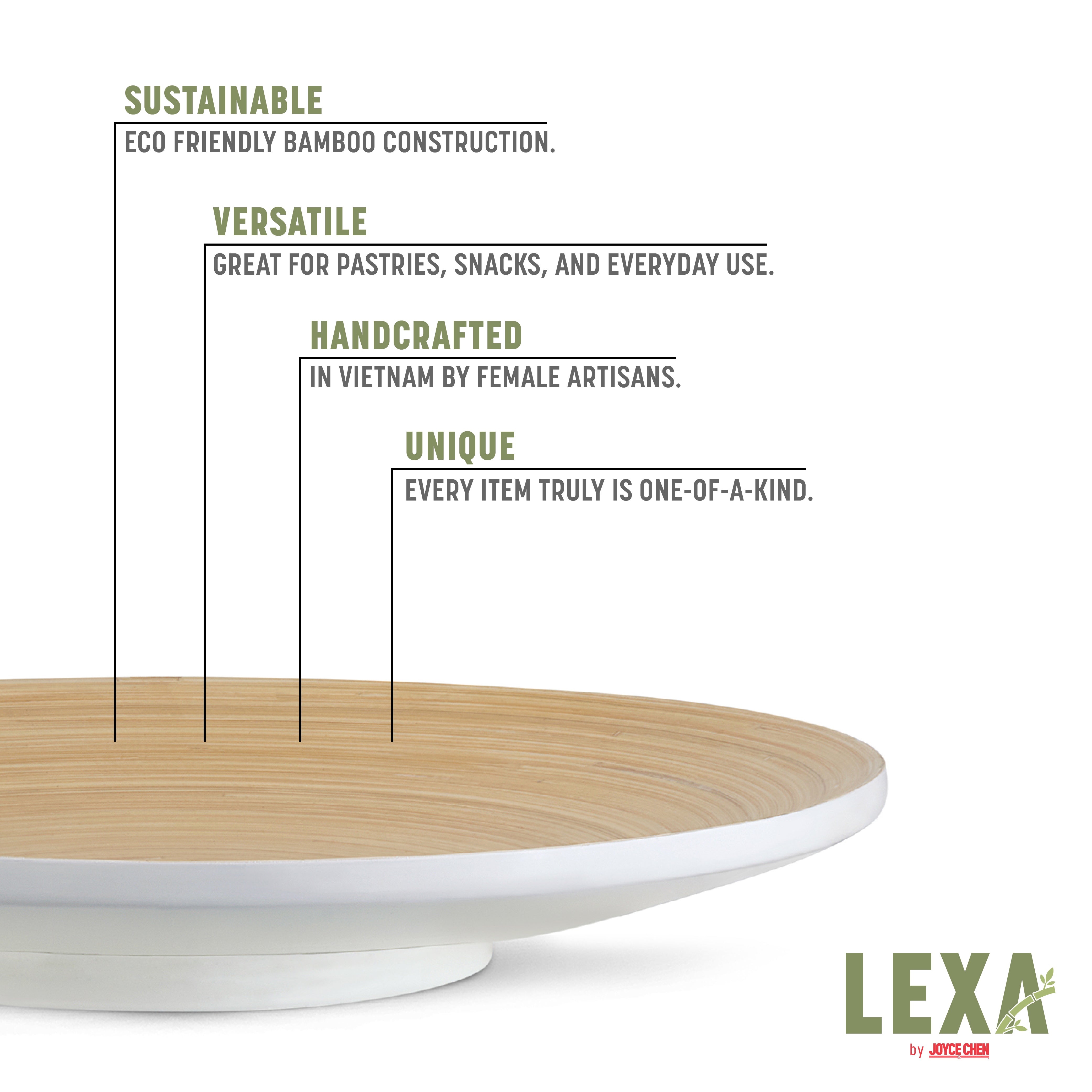 Lexa 12 Inch Bamboo Footed Plate - Eco-Friendly Dinnerware for Elegant Dining & Entertaining | Perfect for Dinner Parties, Buffets & Home Decor