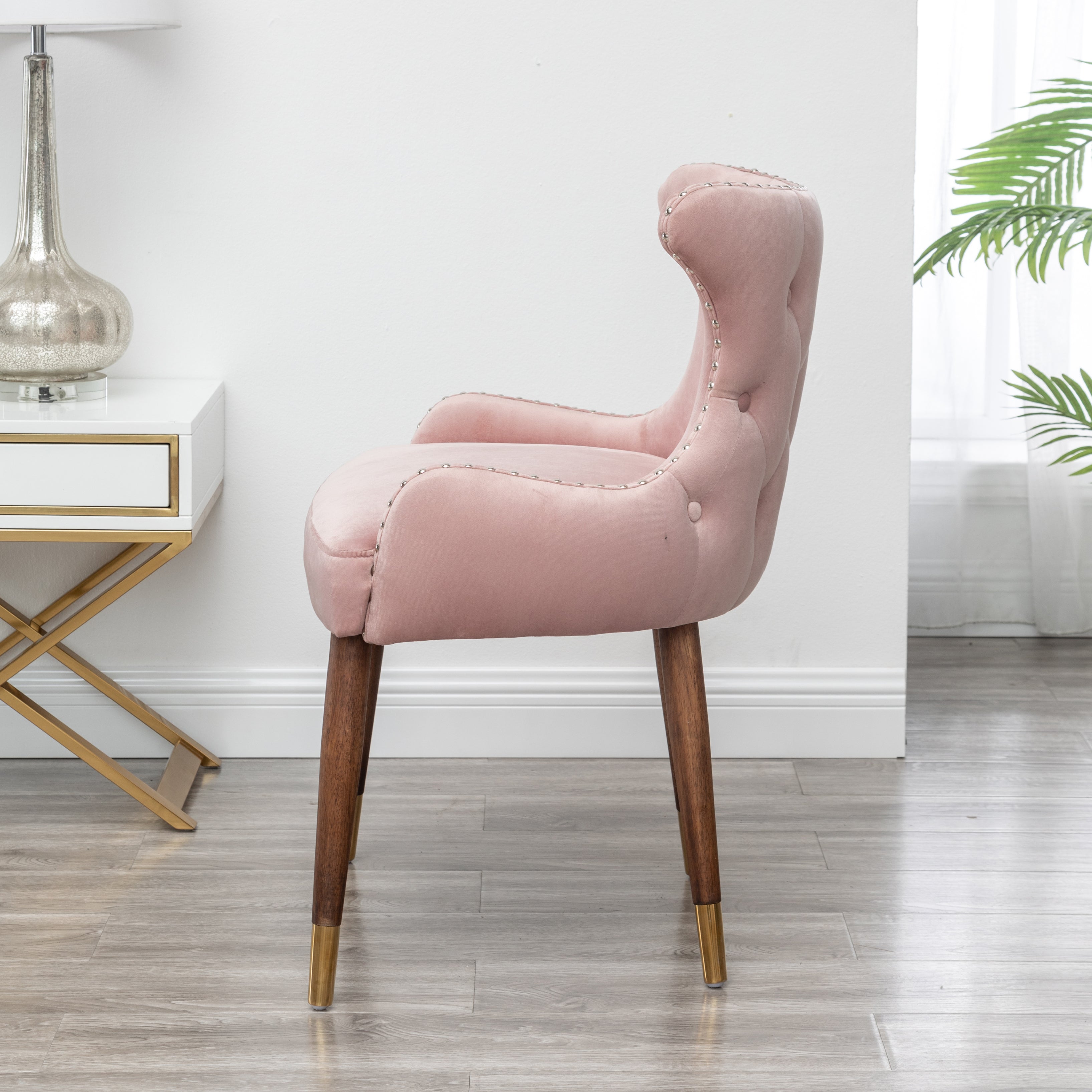 Roundhill Furniture Lindale Contemporary Velvet Upholstered Accent Chair with Nailhead Trim in Pink - Modern Living Room, Bedroom or Office Seating for Home Decor
