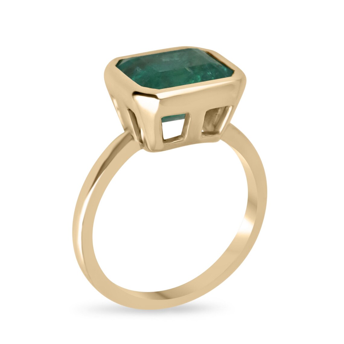 3.26ct Emerald Cut Solitaire Ring with Lush Green Bezel Set - Elegant Jewelry for Weddings, Anniversaries & Special Occasions