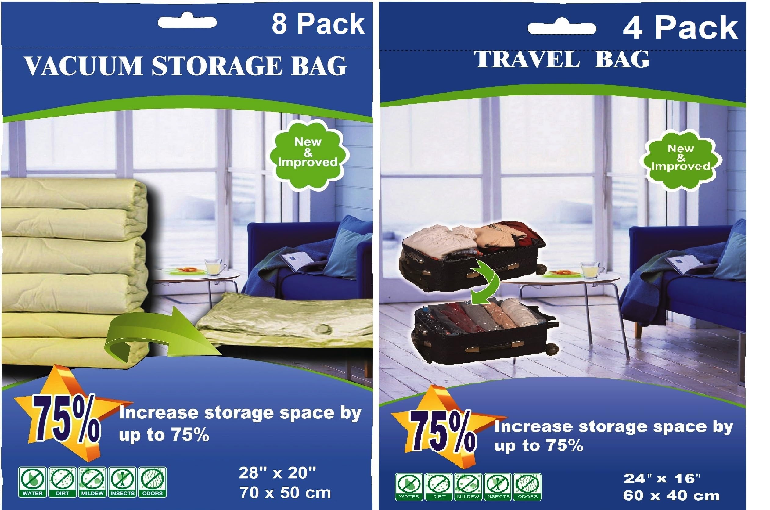 14-Pack Medium Vacuum Seal Storage Bags for Clothes & Blankets | Space Saving Travel Organizer with Toiletry Pouch | Perfect for Moving, Seasonal Storage & Airplane Carry-On
