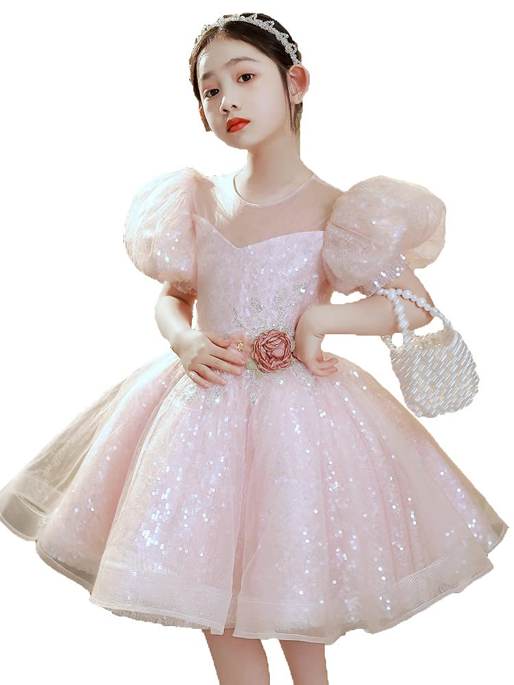 Sparkly Princess Tutu Dress for Girls - Sequin & Fluffy Ball Gown with Puff Short Sleeves - Perfect for Pageants, Flower Girls, Birthday Parties & Special Occasions