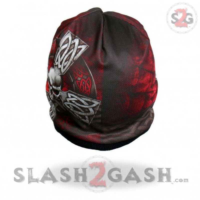 Hot Leathers Sublimated Celtic Cross with Skull Beanie - 3D Art Design for Men & Women - Perfect for Motorcycle Riders, Bikers, and Gothic Fashion Lovers