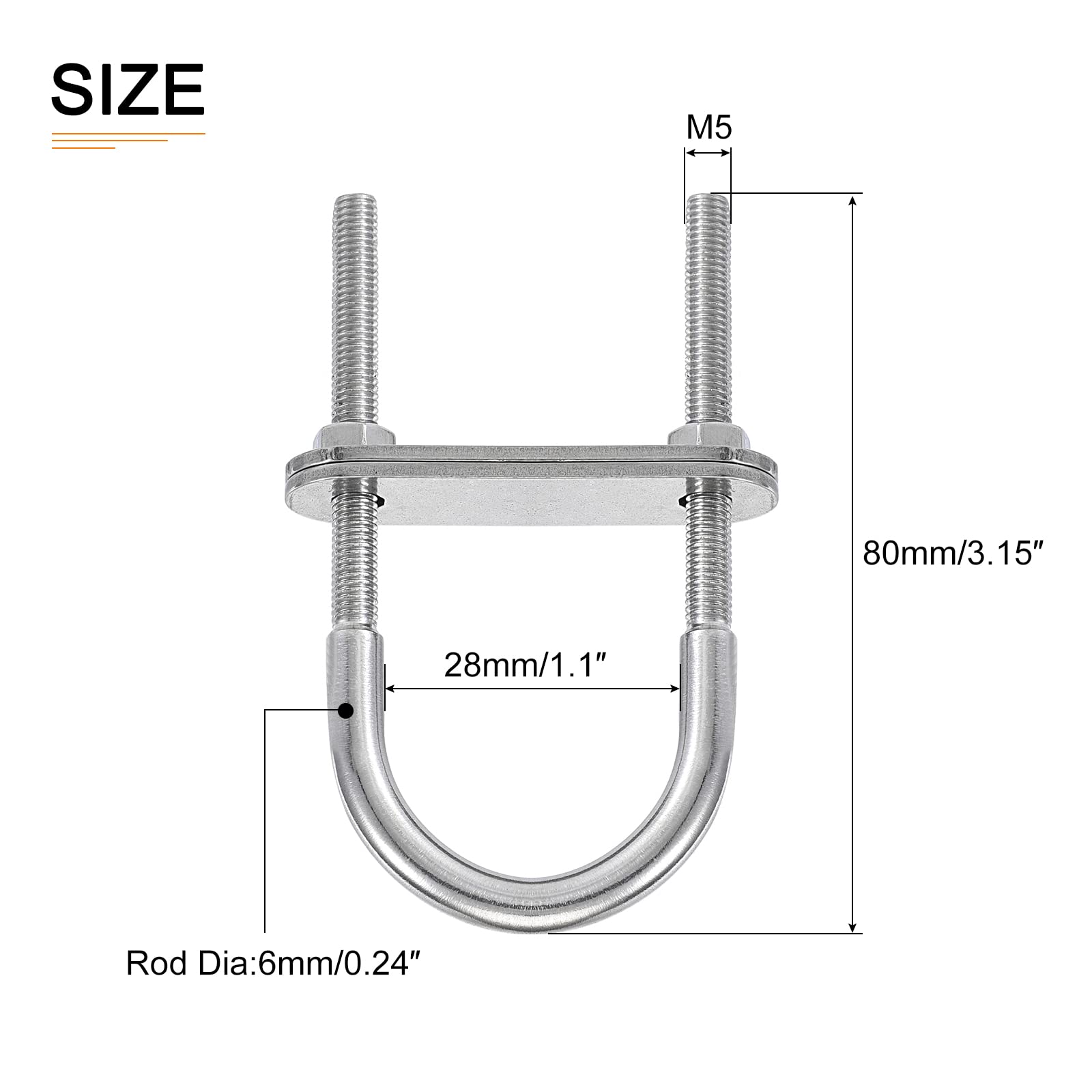 304 Stainless Steel U-Bolts Kit (4 Sets) with Nuts & Plates for Construction